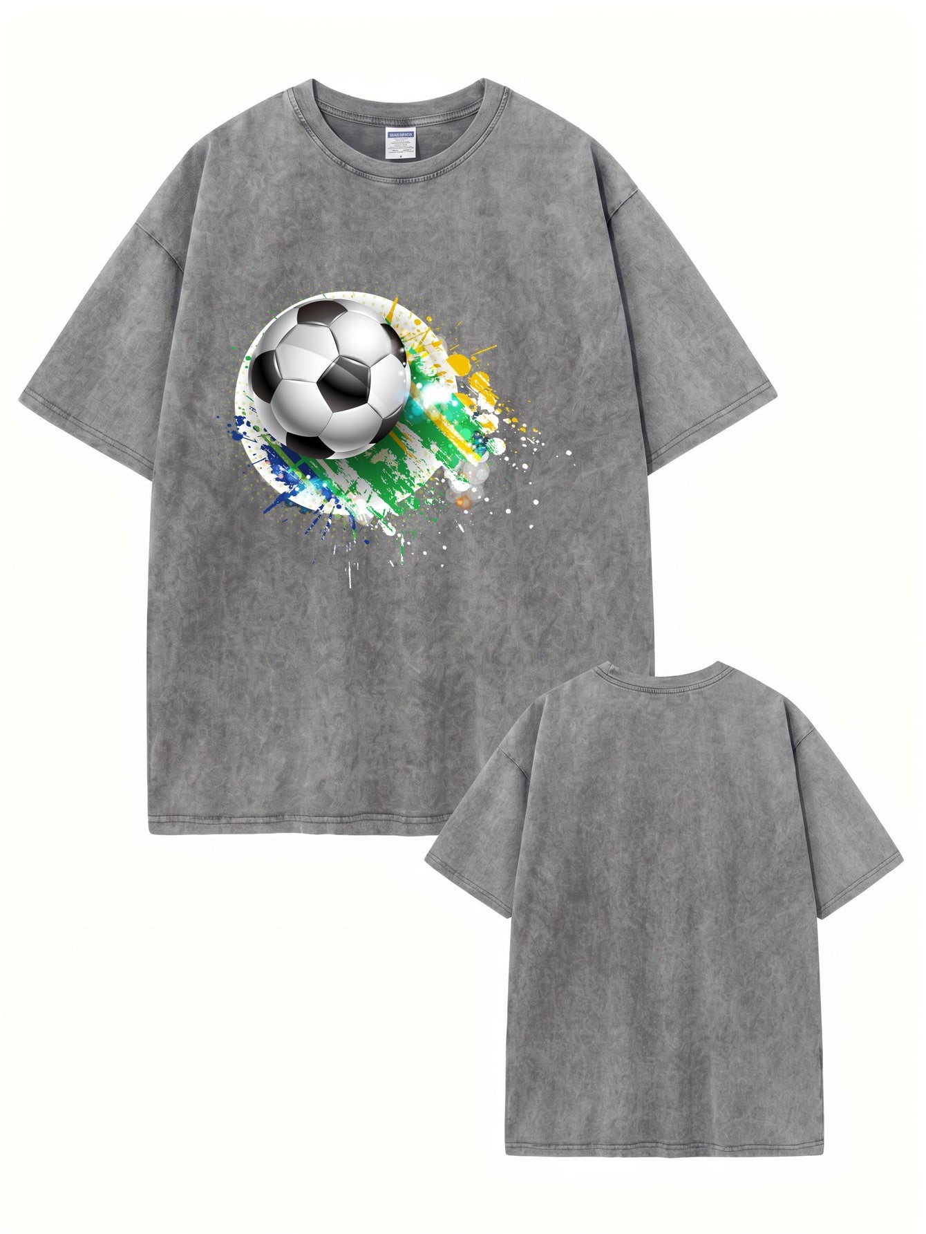 Vintage Washed Soccer Graphic Tee - Premium 300gsm Heavyweight Cotton