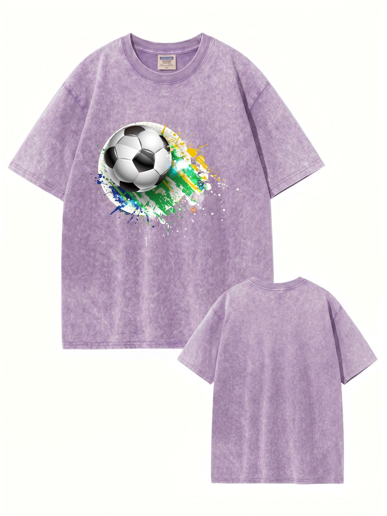 Vintage Washed Soccer Graphic Tee - Premium 300gsm Heavyweight Cotton