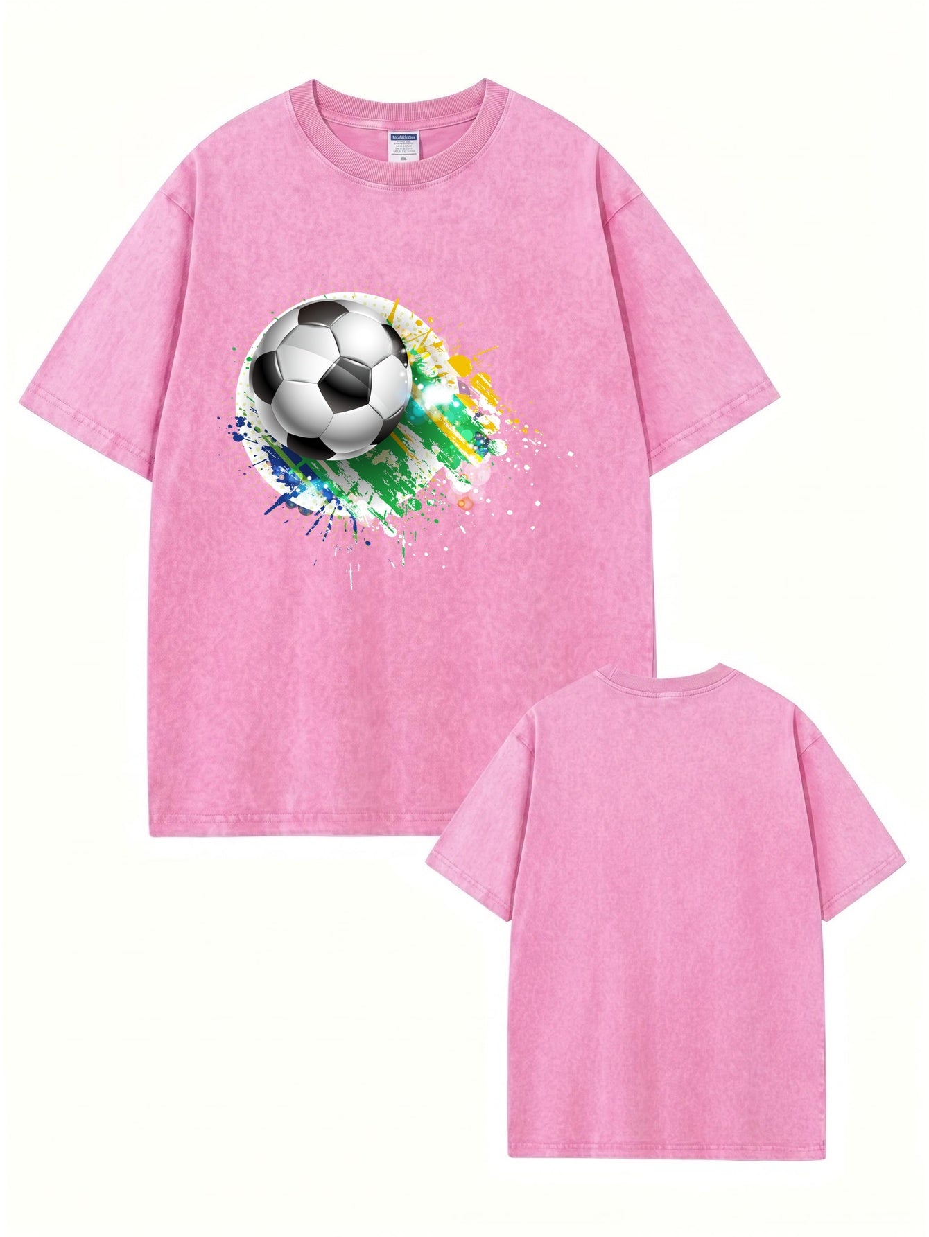 Vintage Washed Soccer Graphic Tee - Premium 300gsm Heavyweight Cotton