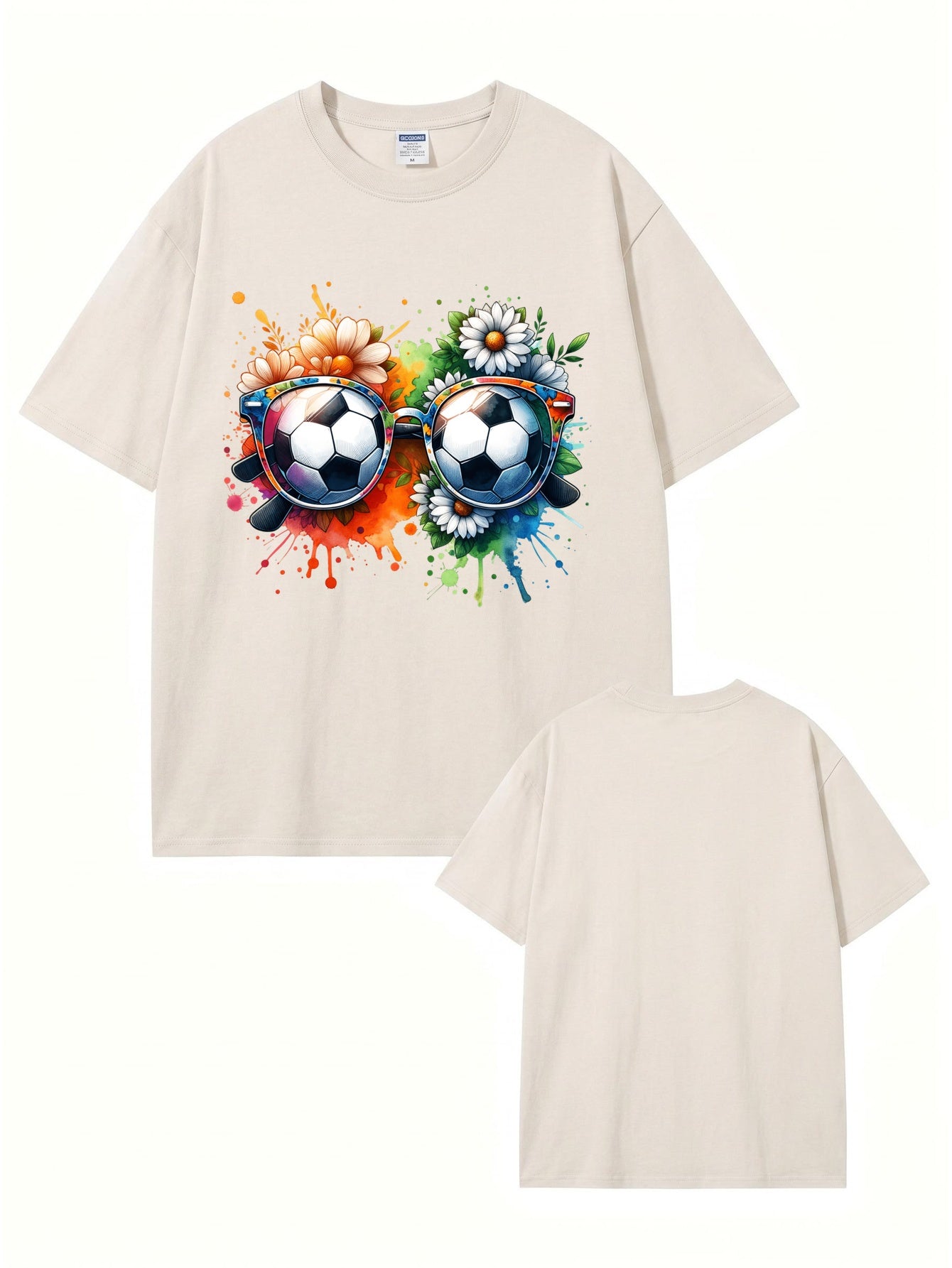 Vintage Washed Soccer Glasses Floral Graphic T-Shirt