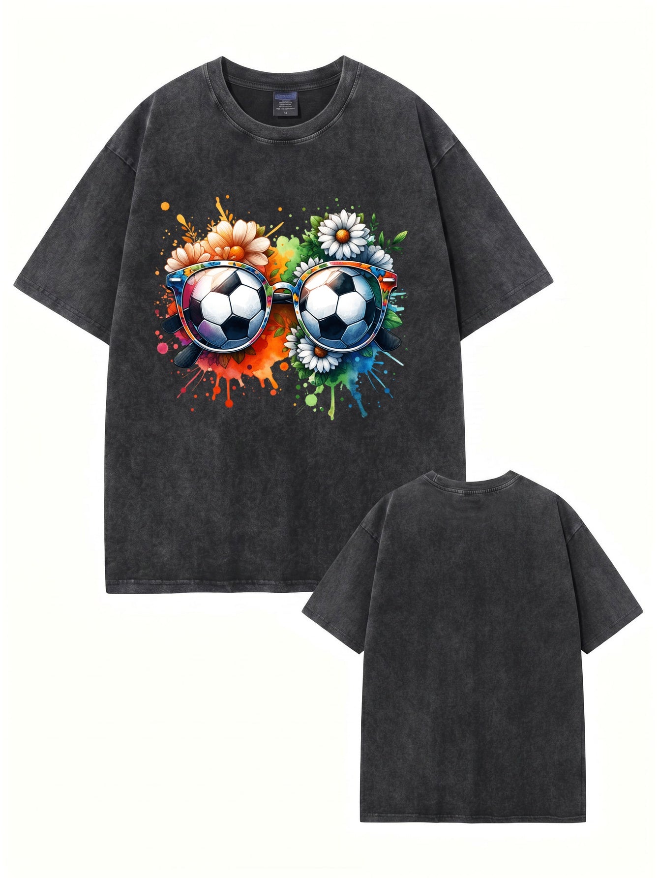 Vintage Washed Soccer Glasses Floral Graphic T-Shirt