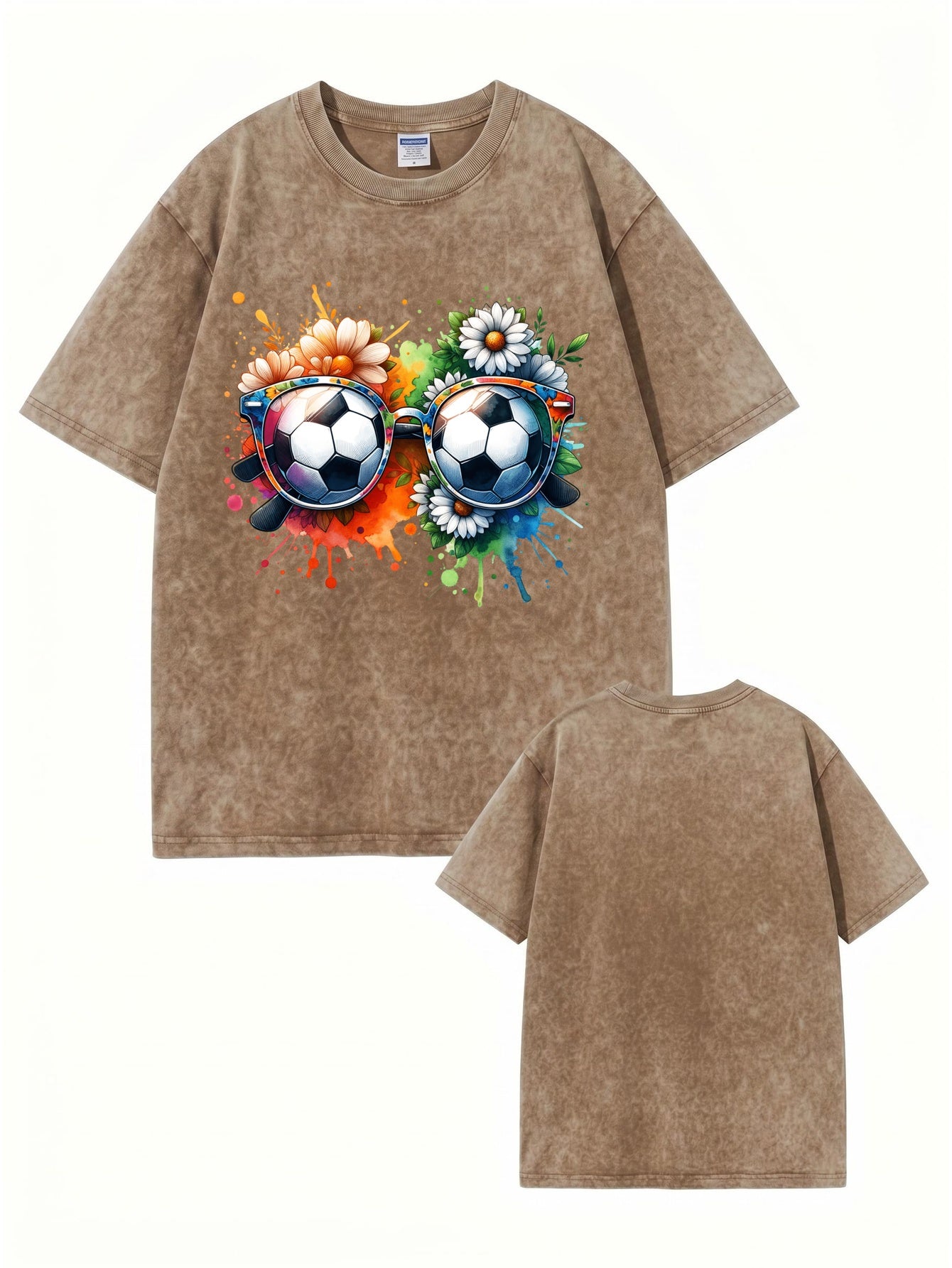Vintage Washed Soccer Glasses Floral Graphic T-Shirt