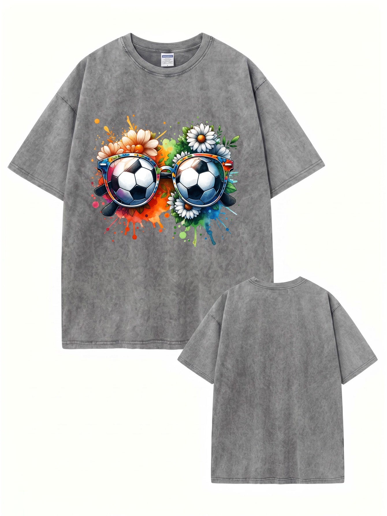 Vintage Washed Soccer Glasses Floral Graphic T-Shirt