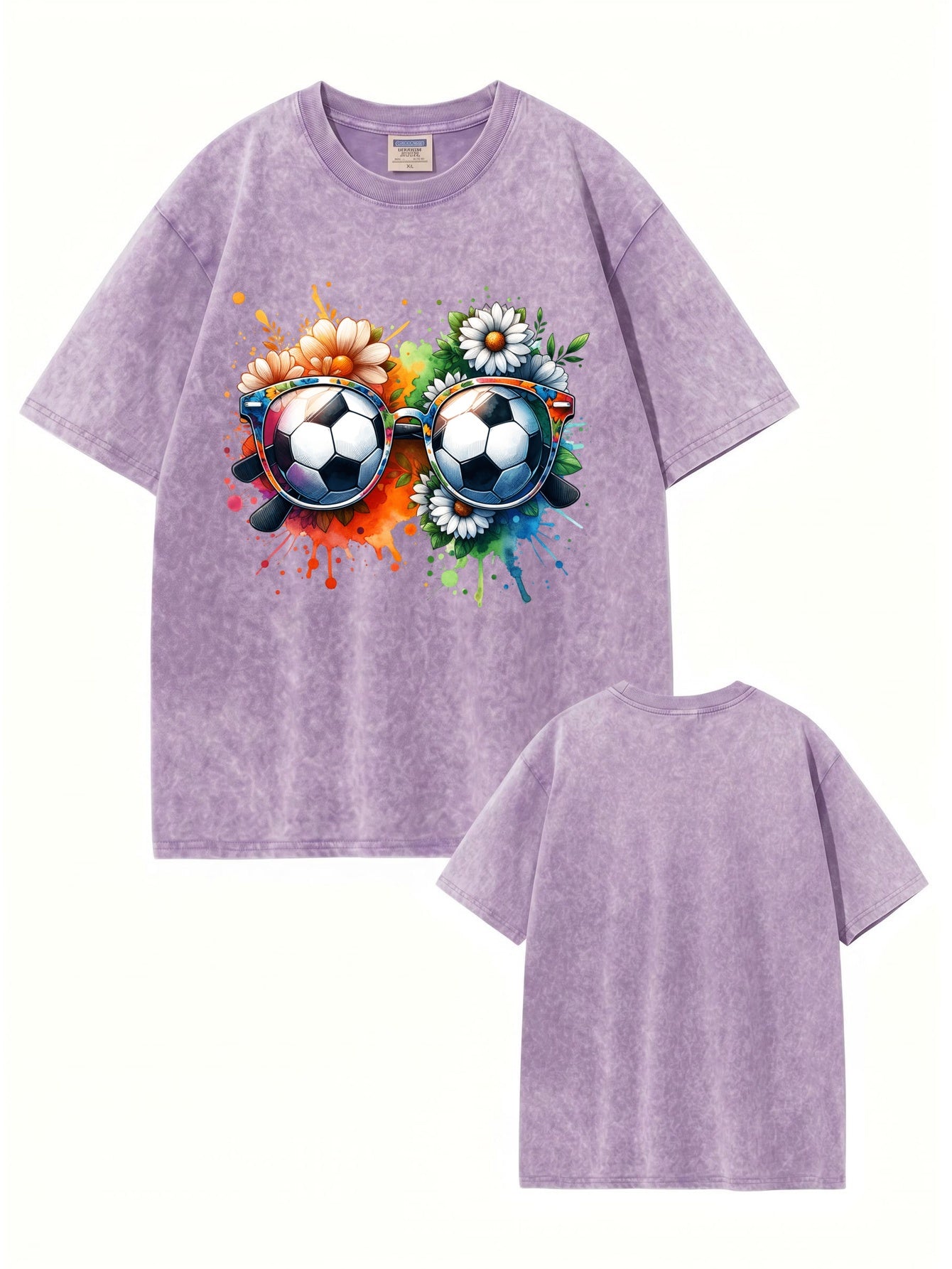 Vintage Washed Soccer Glasses Floral Graphic T-Shirt