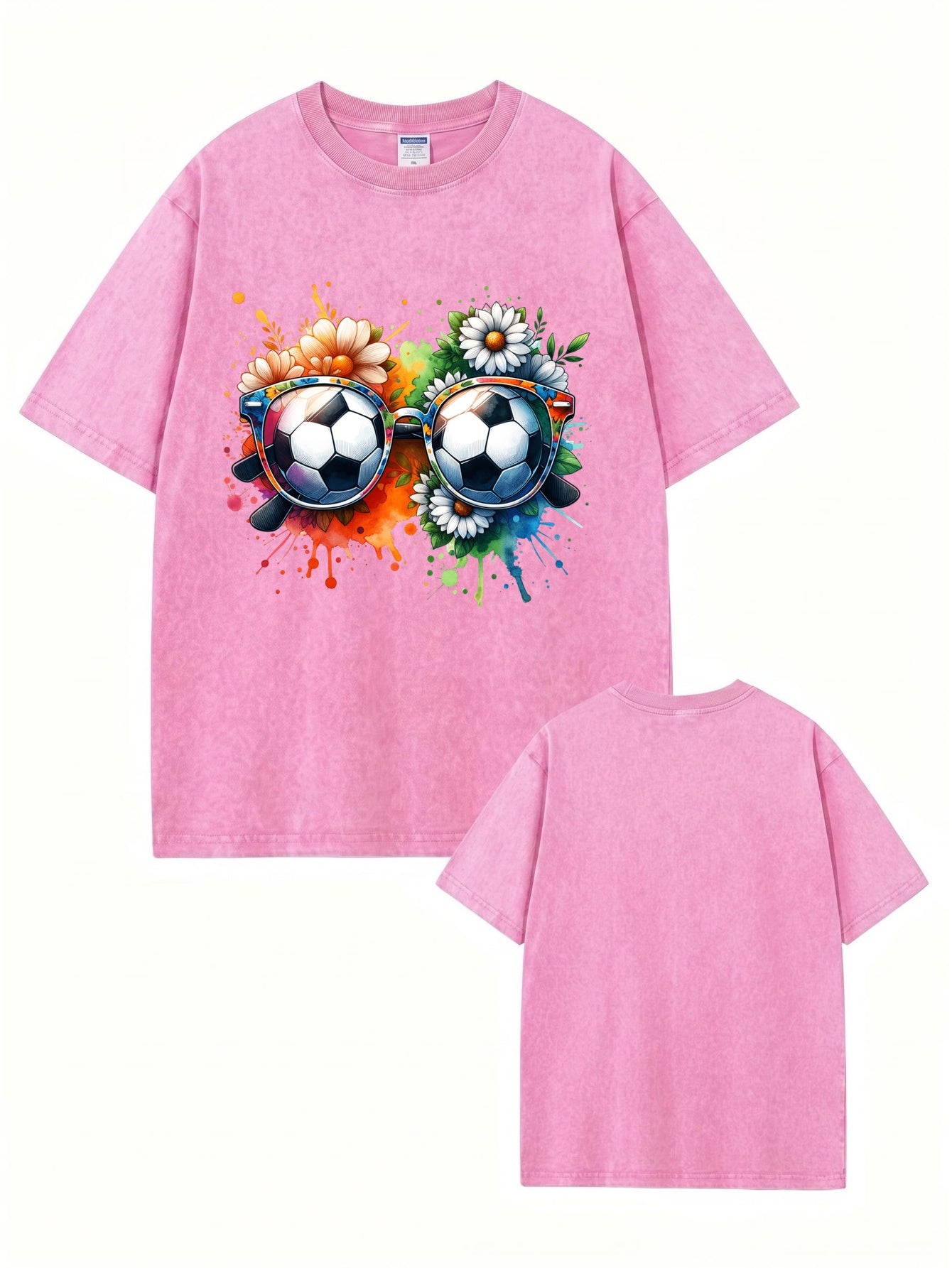 Vintage Washed Soccer Glasses Floral Graphic T-Shirt