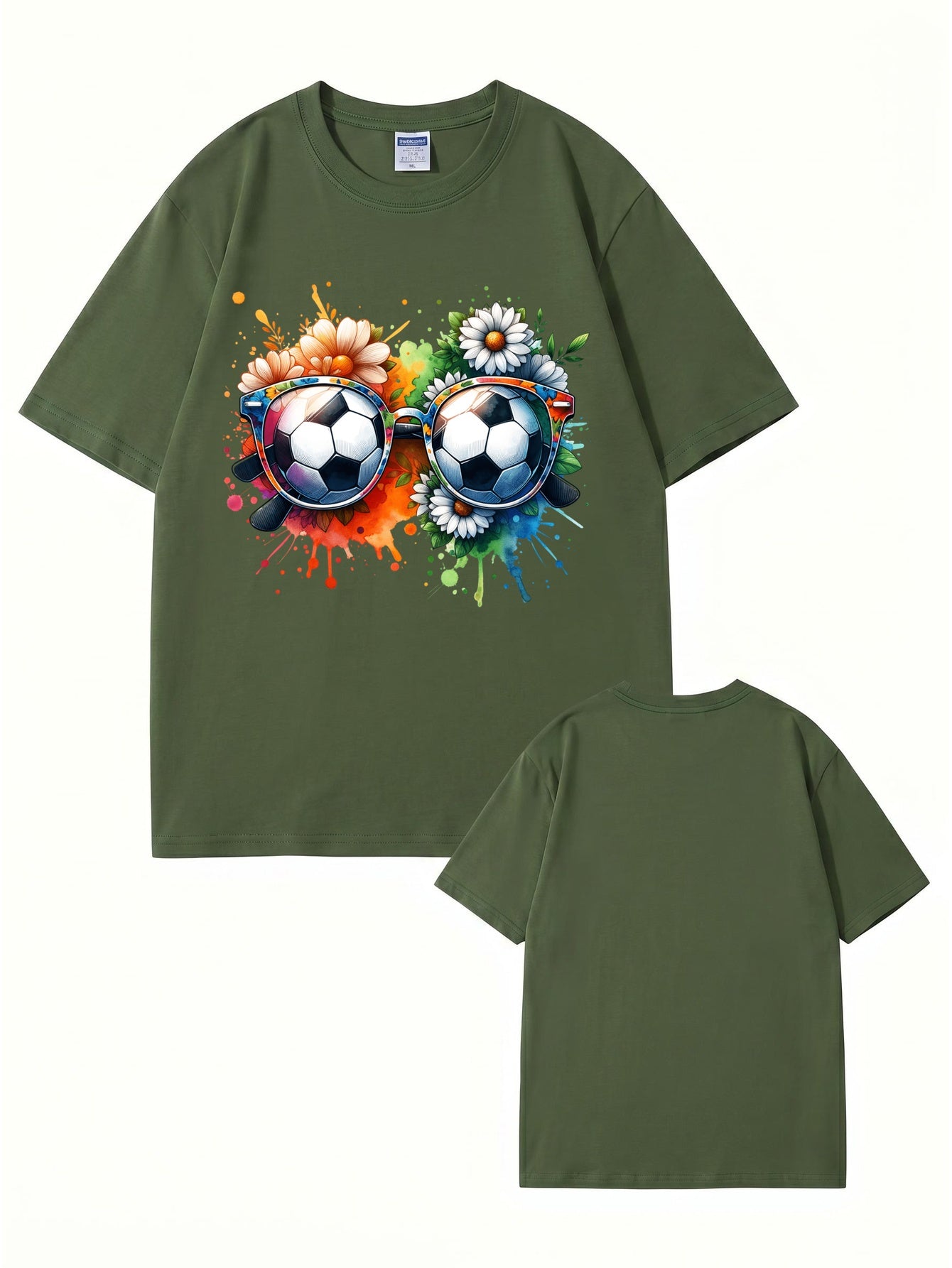 Soccer Ball Sunglasses Floral Watercolor Print Graphic T-Shirt