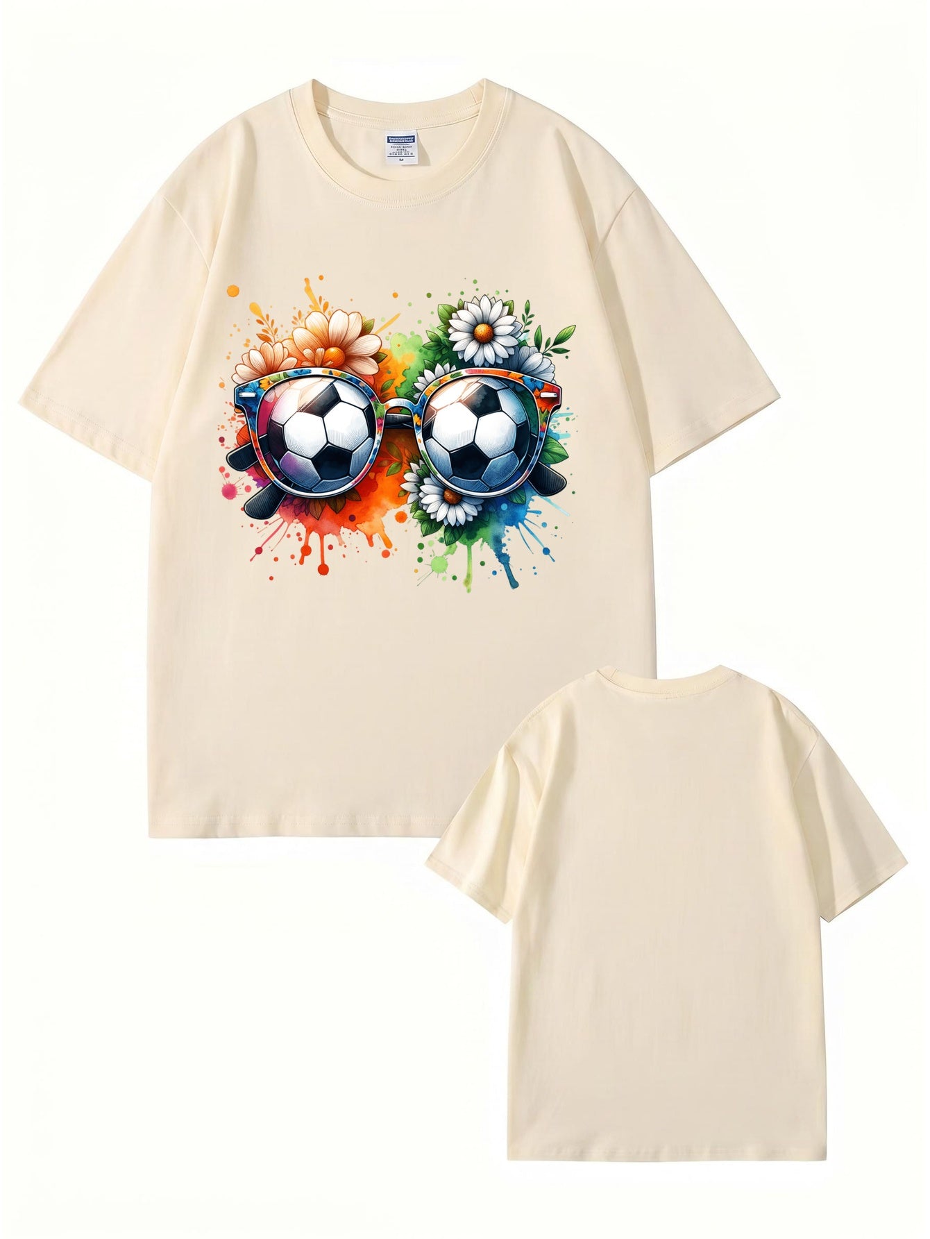 Soccer Ball Sunglasses Floral Watercolor Print Graphic T-Shirt