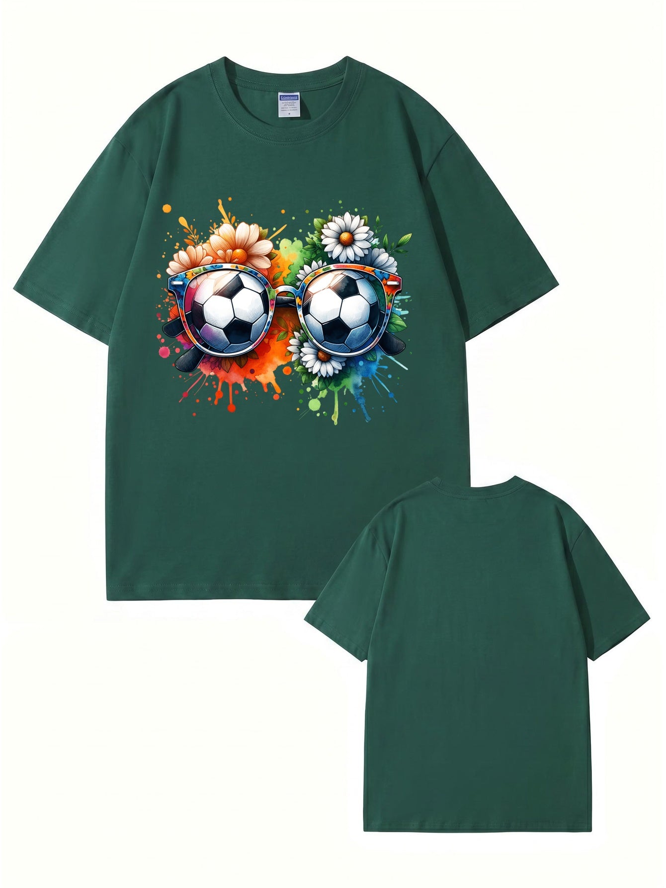 Soccer Ball Sunglasses Floral Watercolor Print Graphic T-Shirt