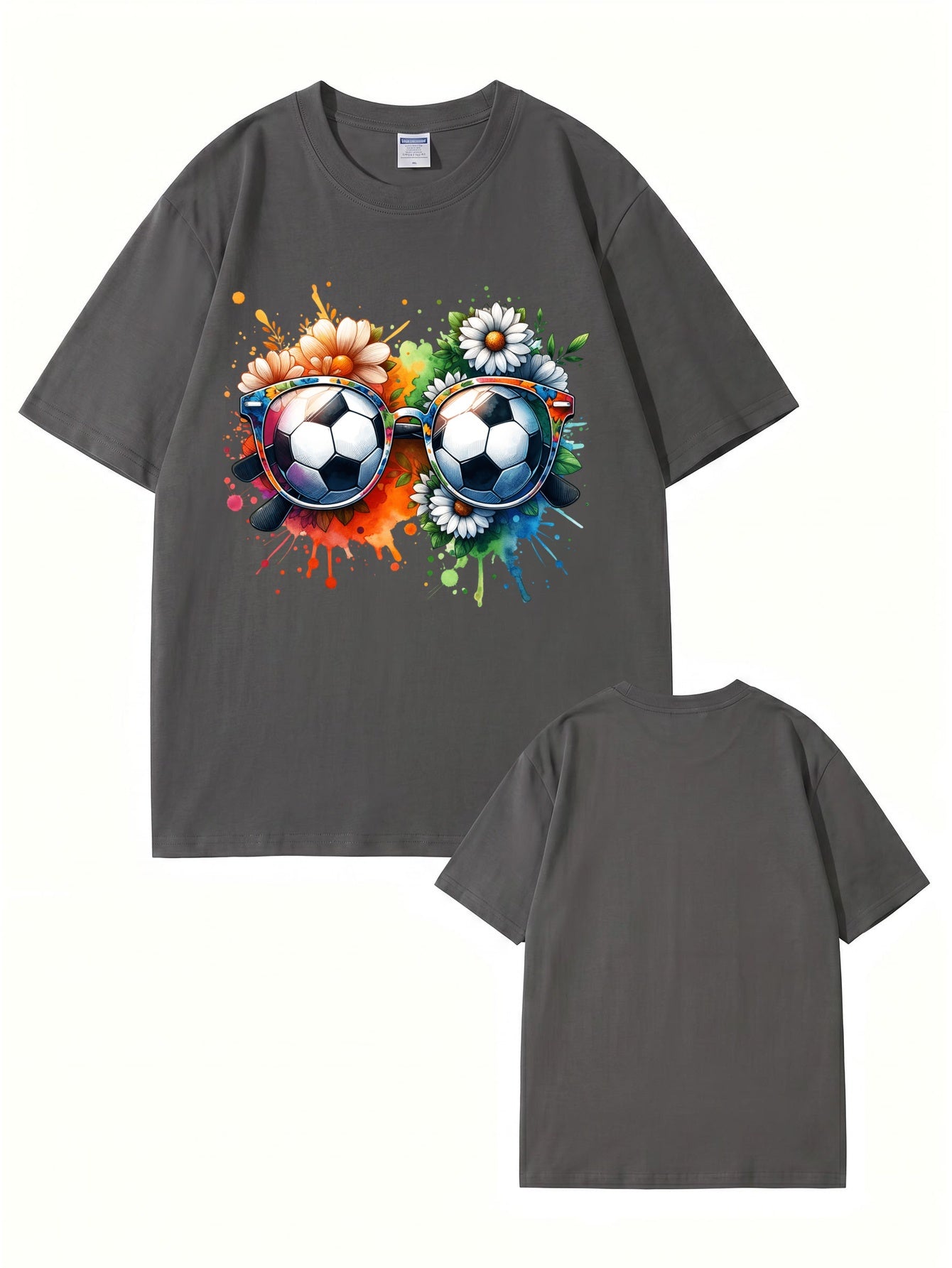 Soccer Ball Sunglasses Floral Watercolor Print Graphic T-Shirt