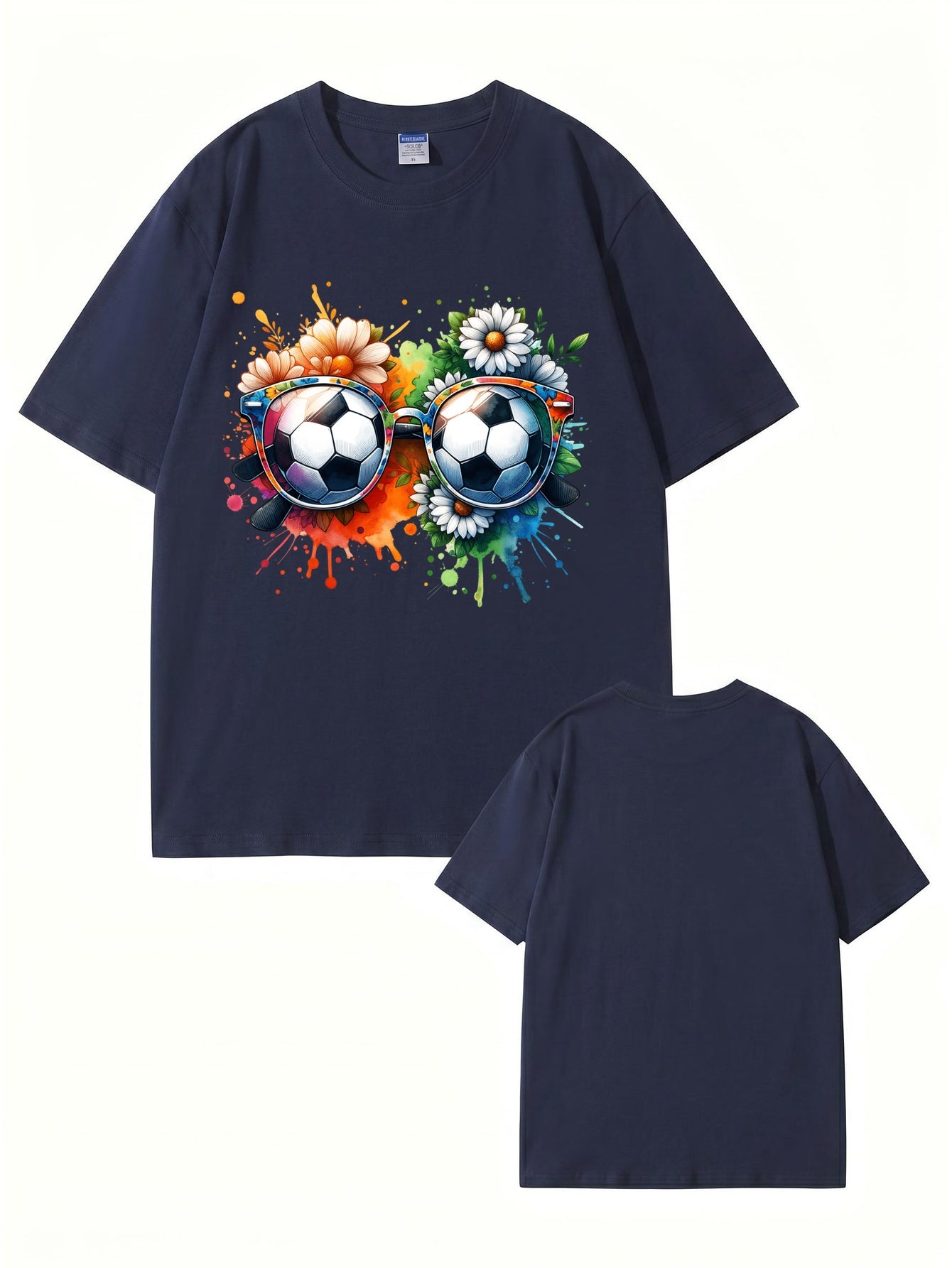 Soccer Ball Sunglasses Floral Watercolor Print Graphic T-Shirt