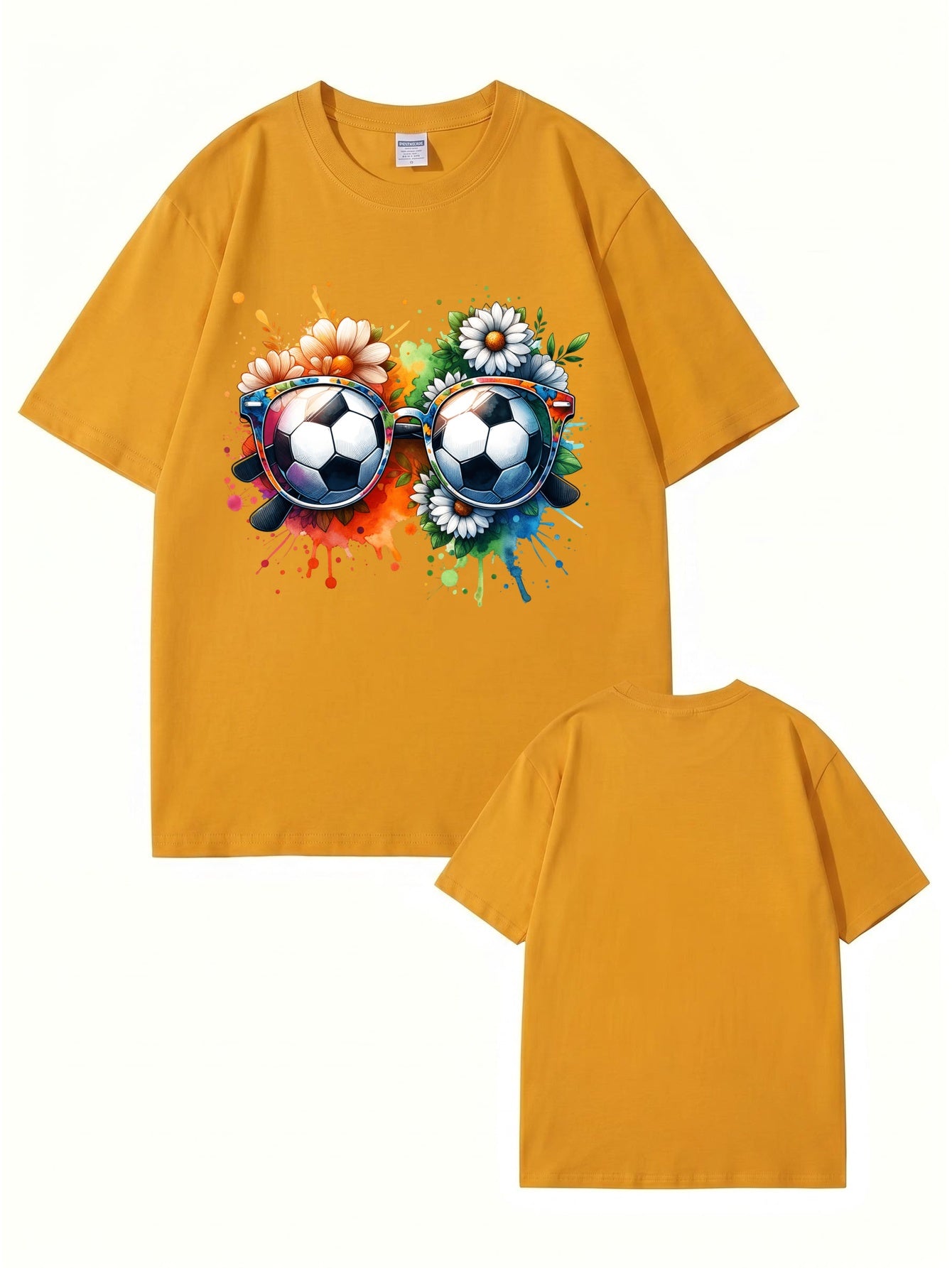 Soccer Ball Sunglasses Floral Watercolor Print Graphic T-Shirt
