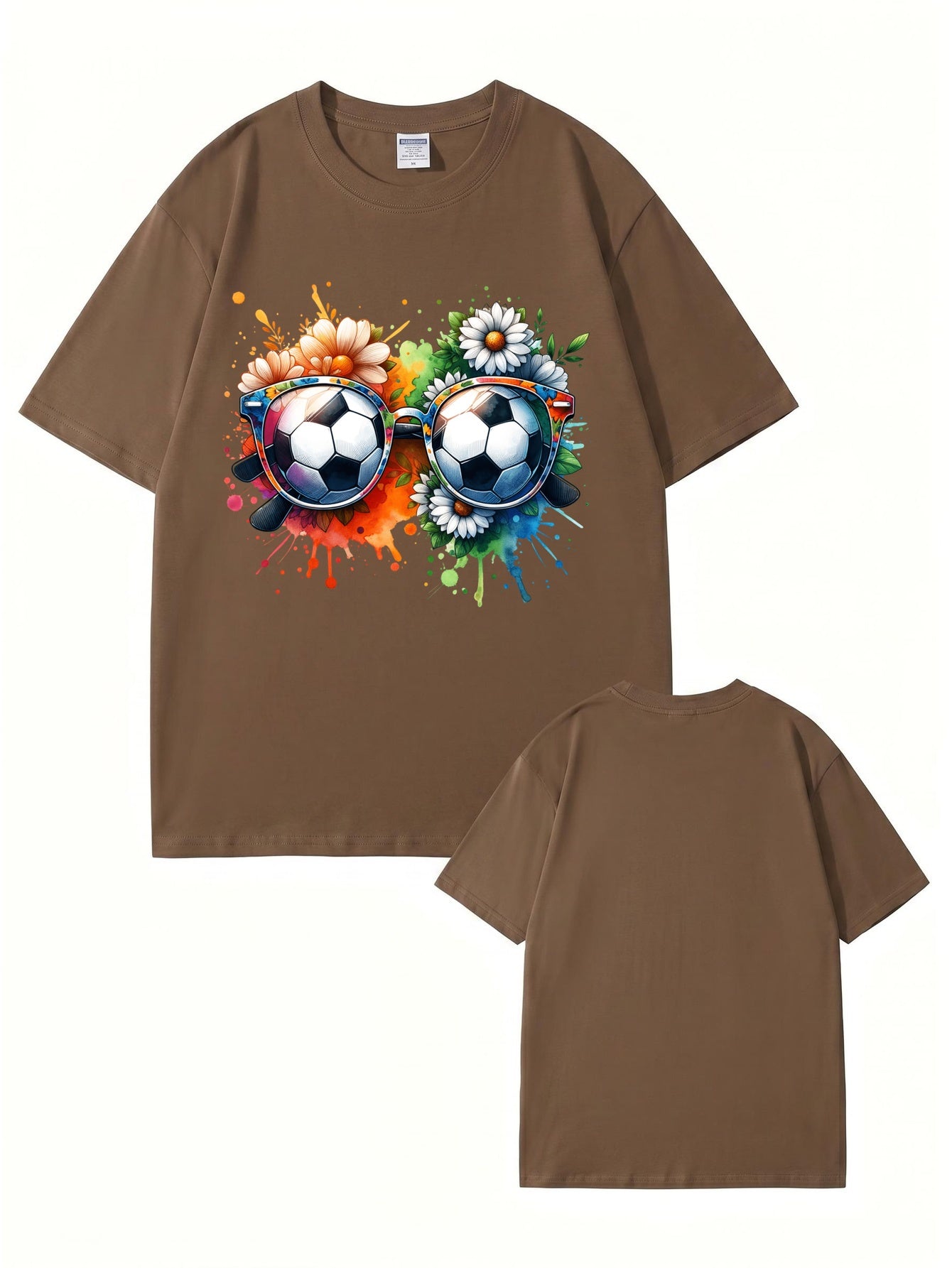 Soccer Ball Sunglasses Floral Watercolor Print Graphic T-Shirt