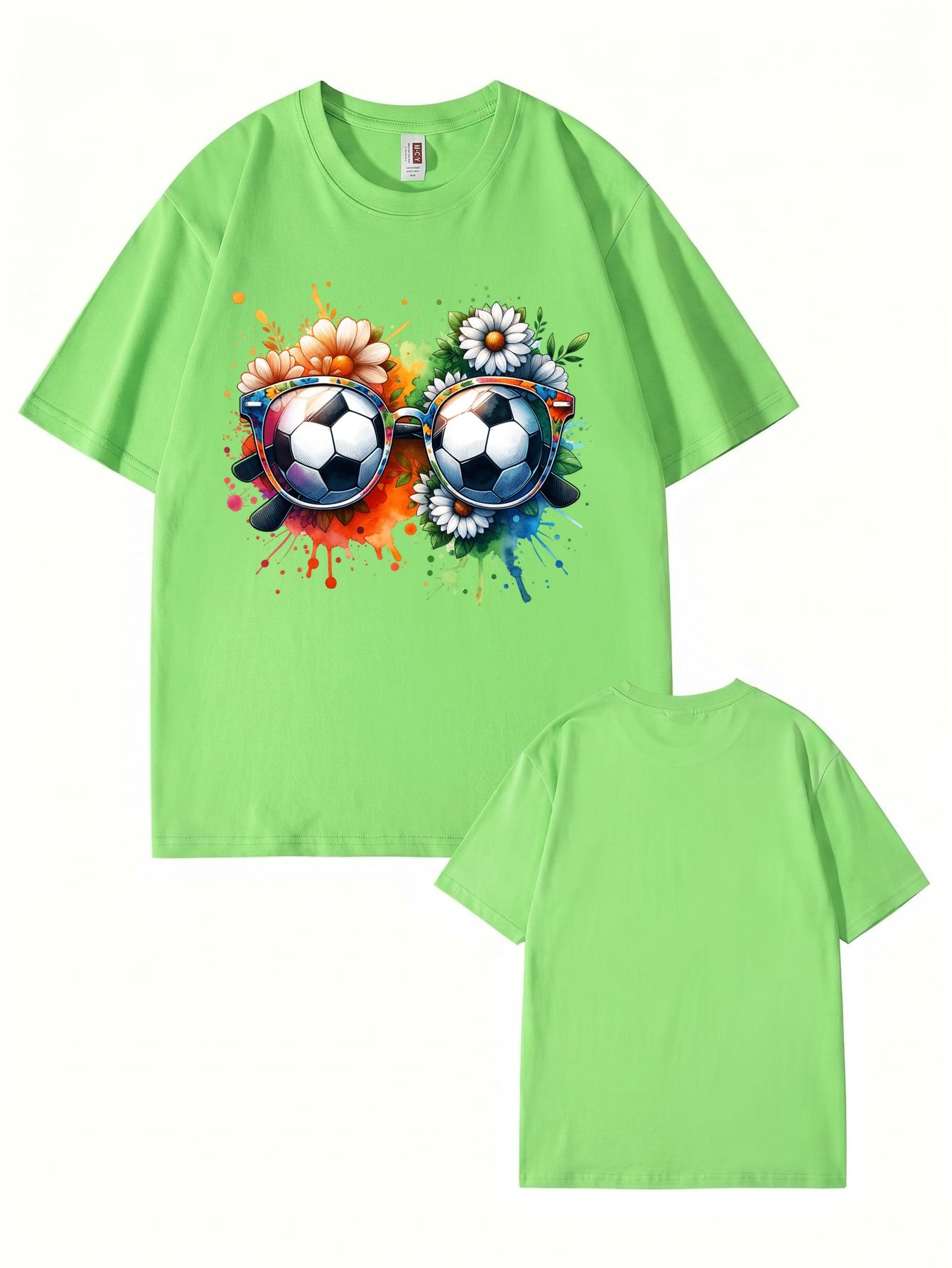 Soccer Ball Sunglasses Floral Watercolor Print Graphic T-Shirt