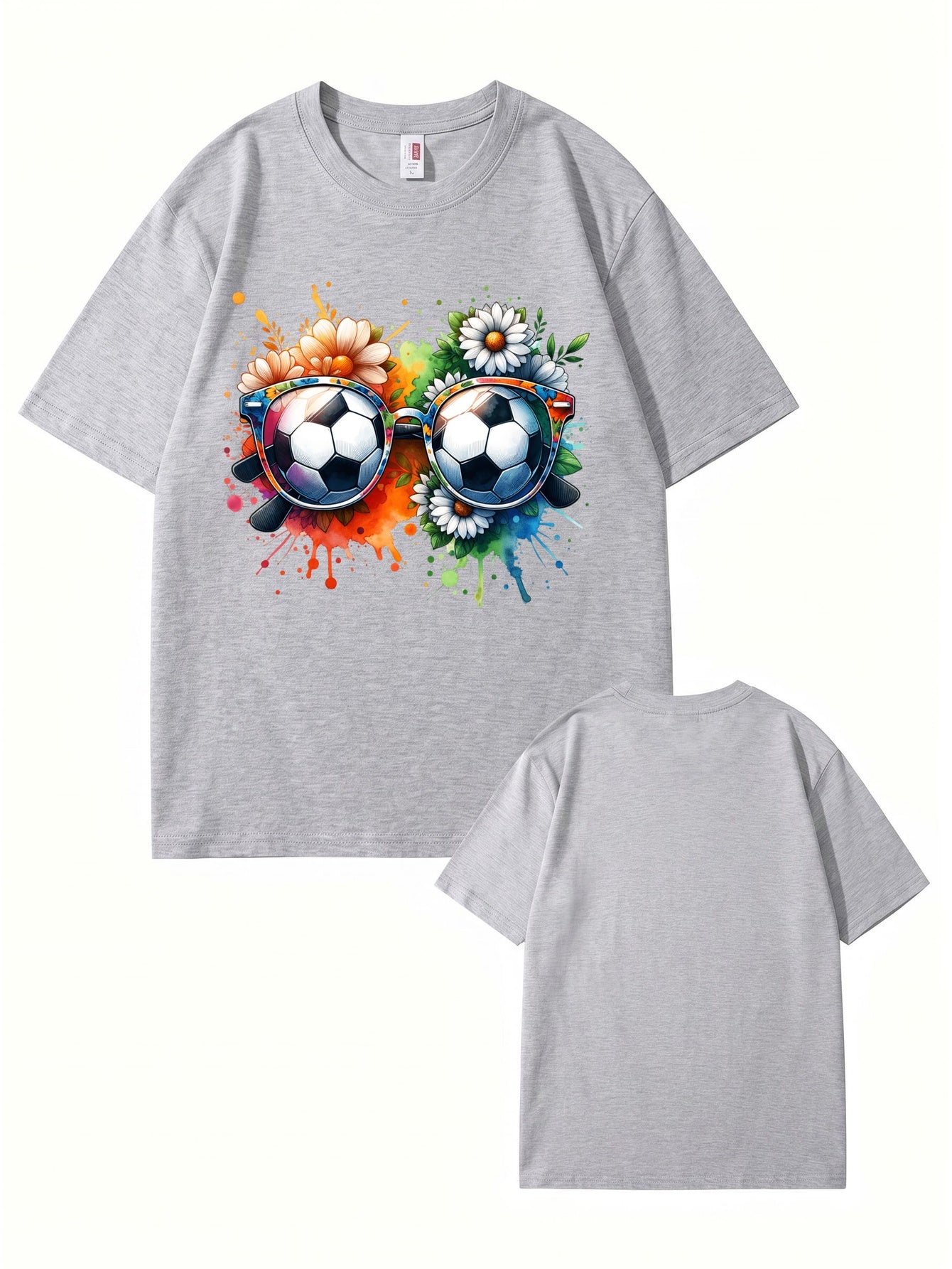 Soccer Ball Sunglasses Floral Watercolor Print Graphic T-Shirt