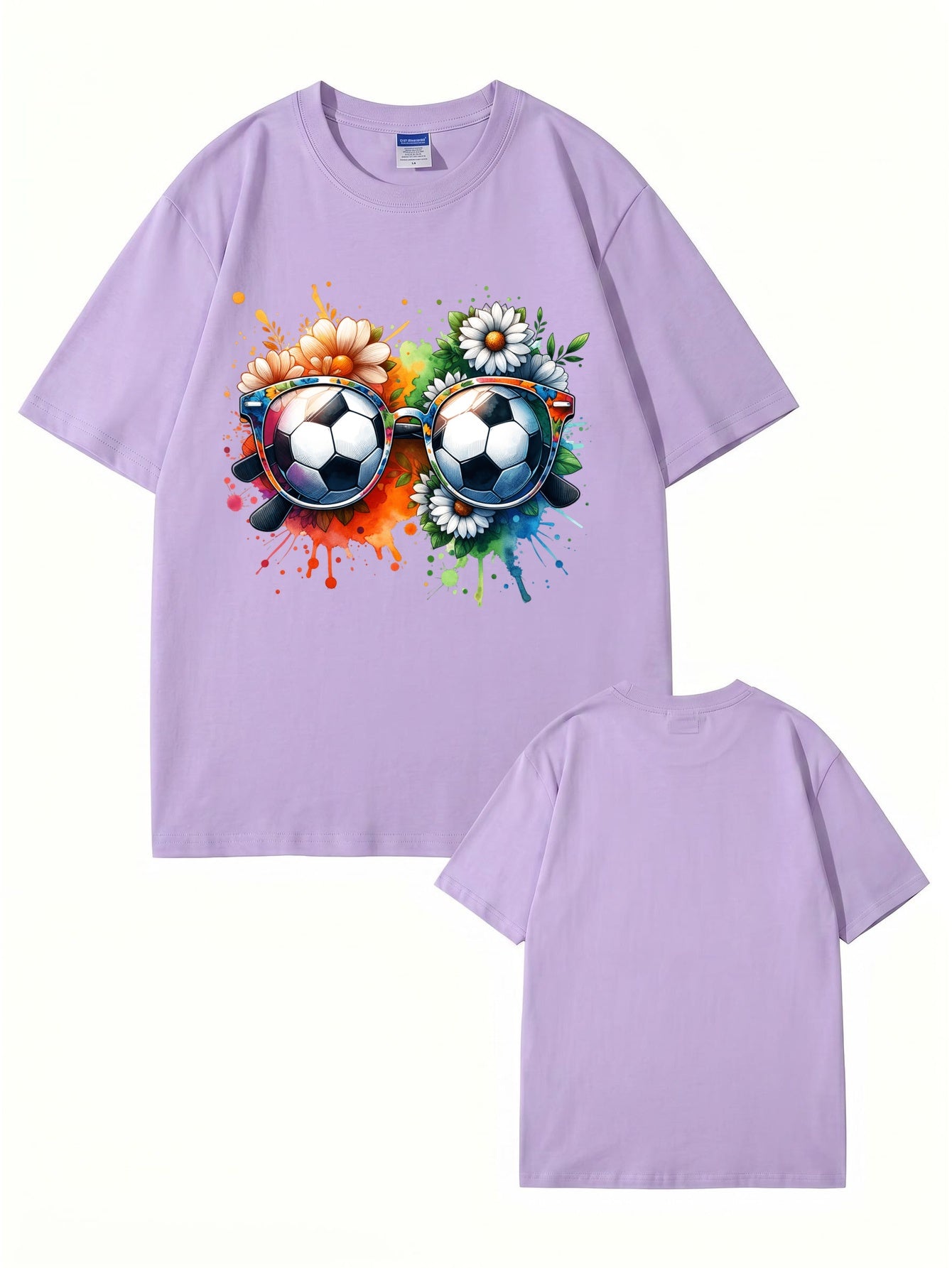 Soccer Ball Sunglasses Floral Watercolor Print Graphic T-Shirt