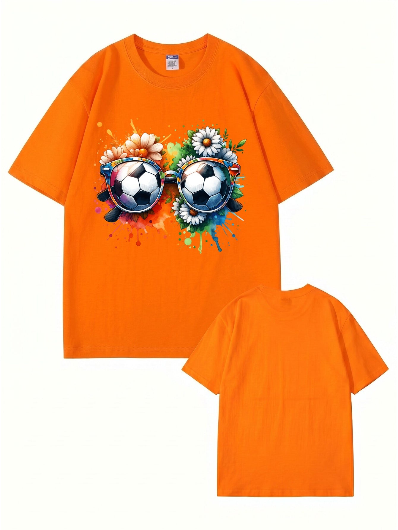 Soccer Ball Sunglasses Floral Watercolor Print Graphic T-Shirt