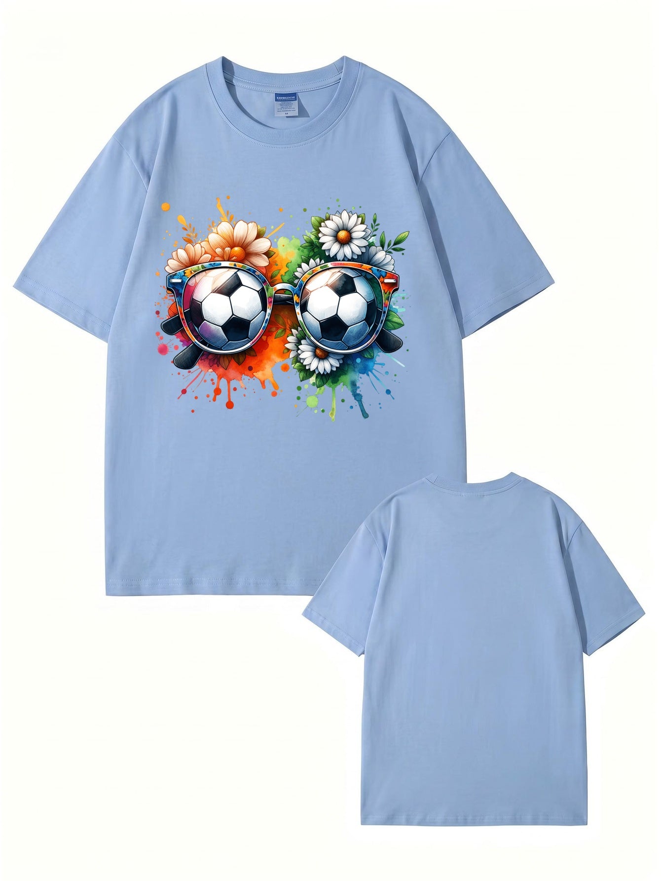 Soccer Ball Sunglasses Floral Watercolor Print Graphic T-Shirt