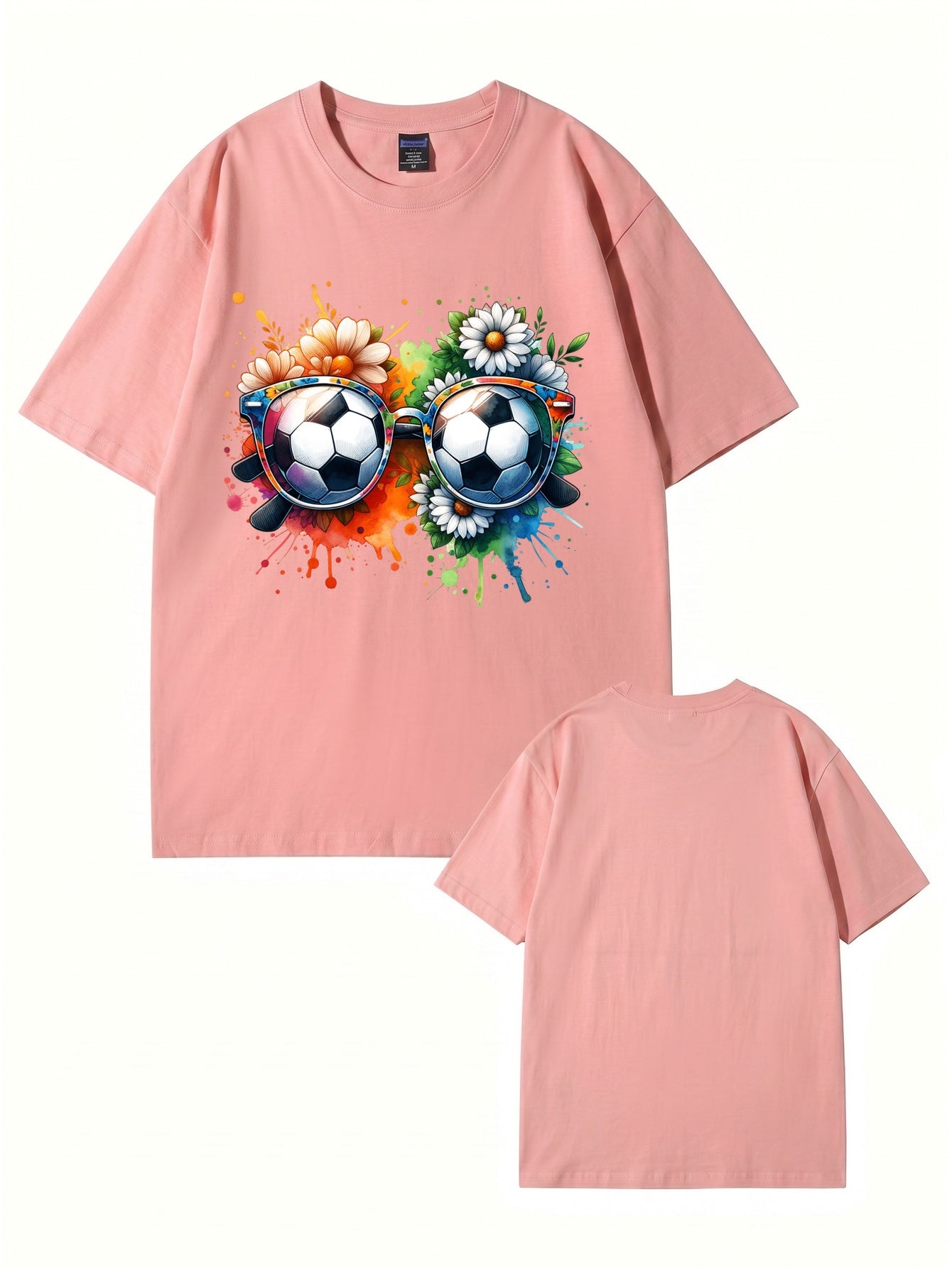 Soccer Ball Sunglasses Floral Watercolor Print Graphic T-Shirt