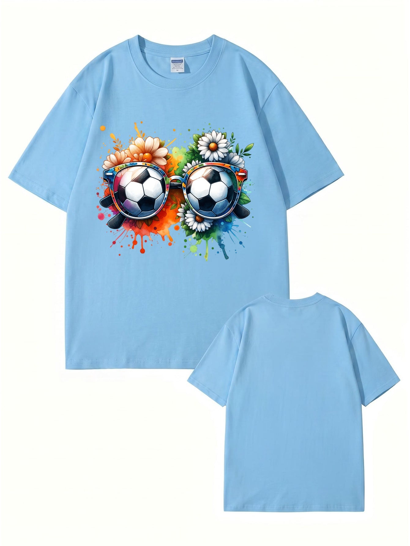 Soccer Ball Sunglasses Floral Watercolor Print Graphic T-Shirt