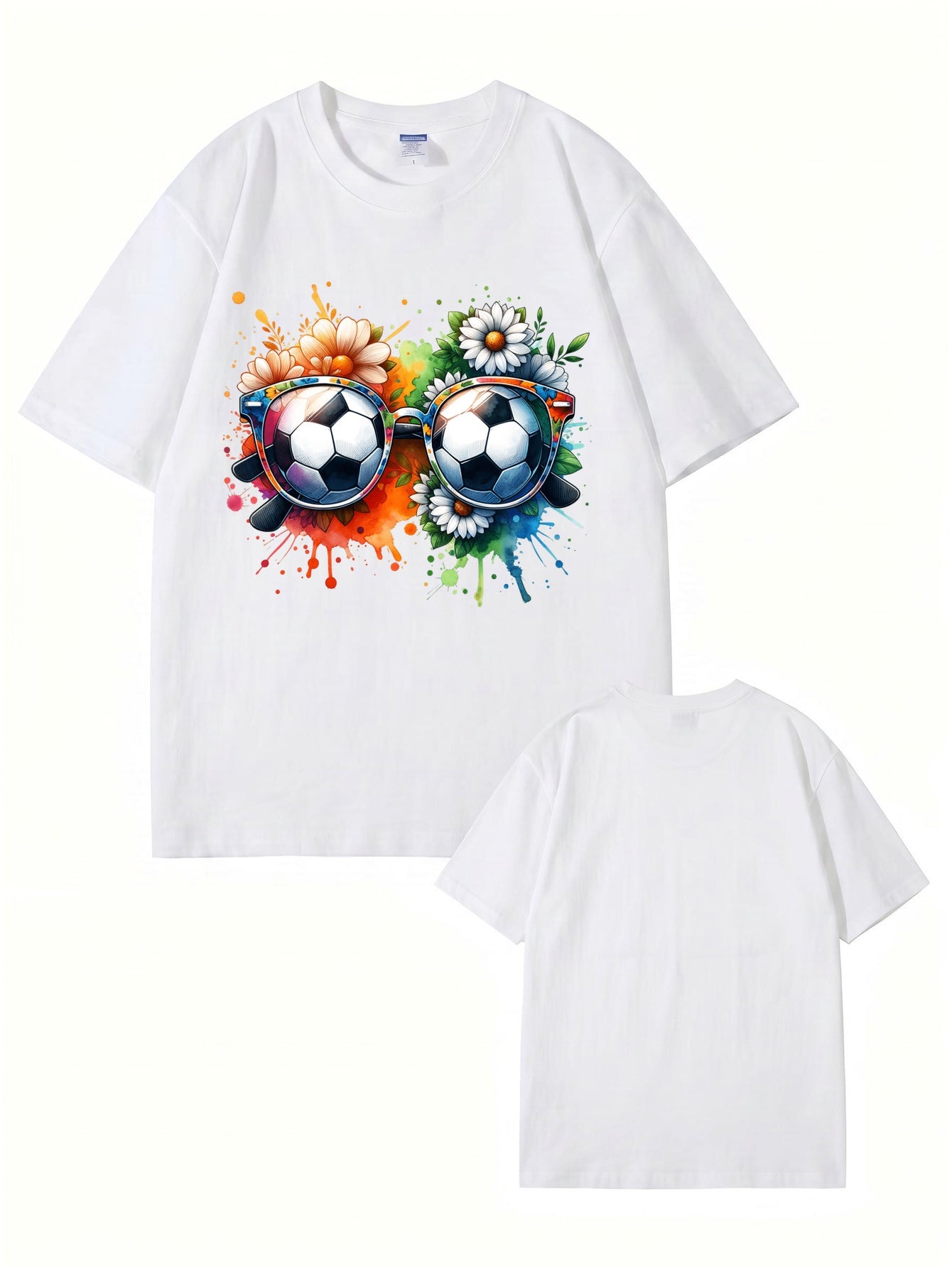 Soccer Ball Sunglasses Floral Watercolor Print Graphic T-Shirt