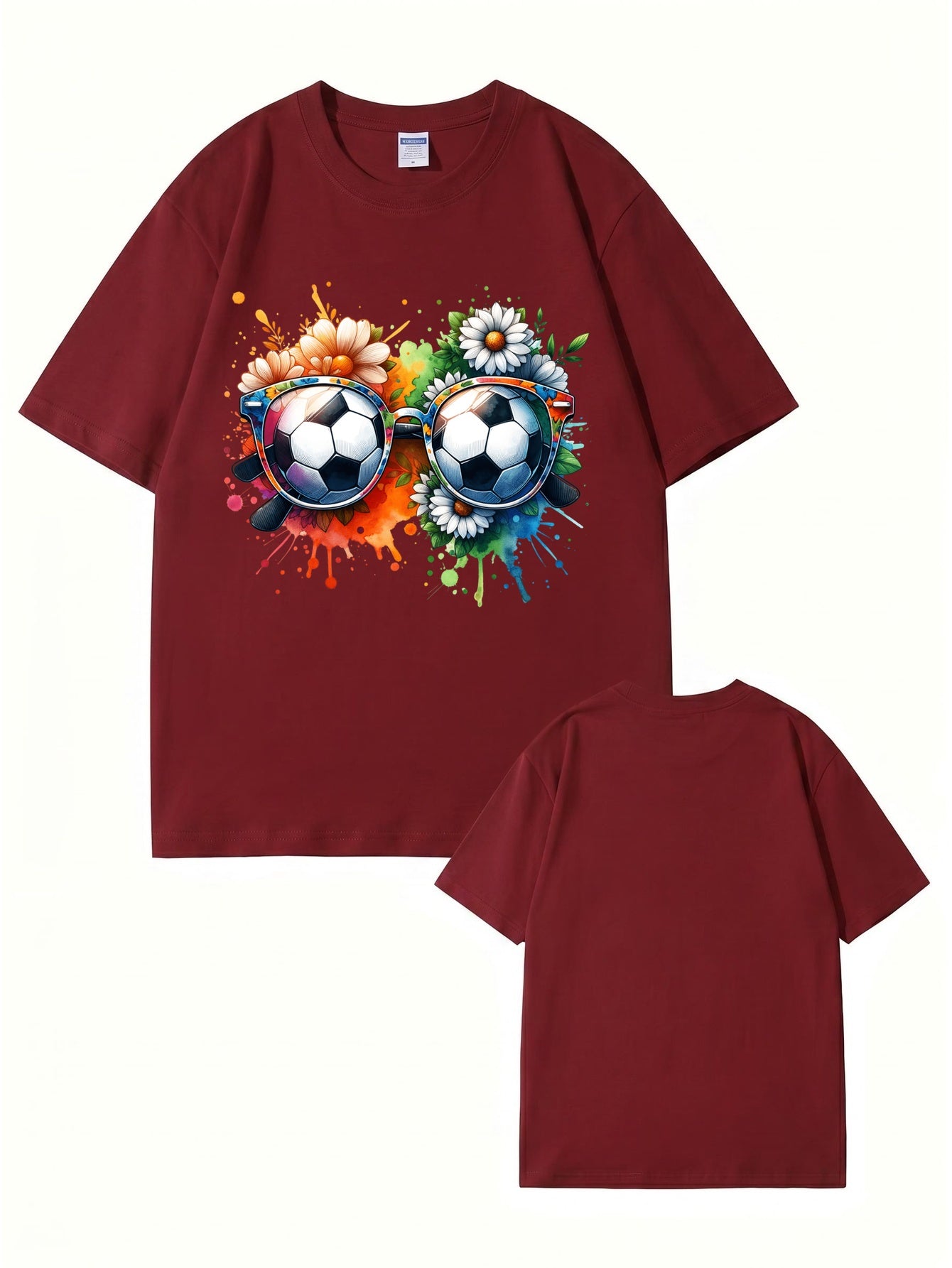 Soccer Ball Sunglasses Floral Watercolor Print Graphic T-Shirt