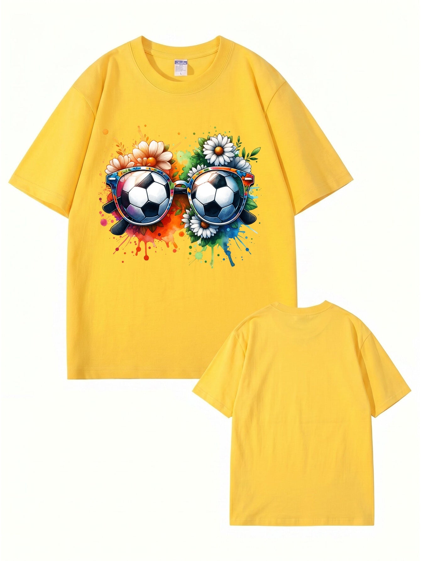 Soccer Ball Sunglasses Floral Watercolor Print Graphic T-Shirt