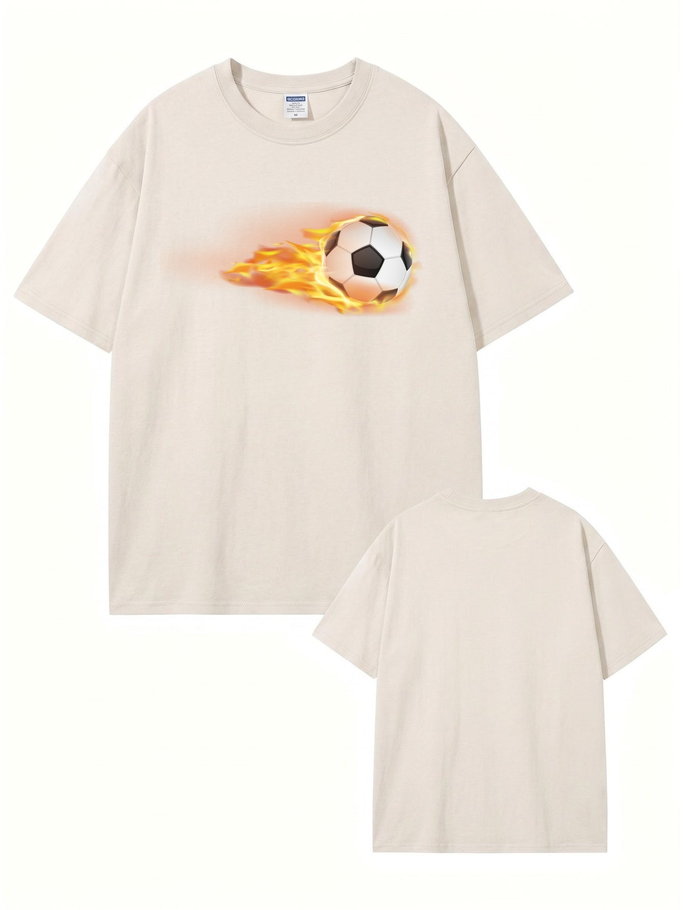 Vintage Washed Flame Soccer Ball Graphic T-Shirt | Heavyweight Cotton Tee