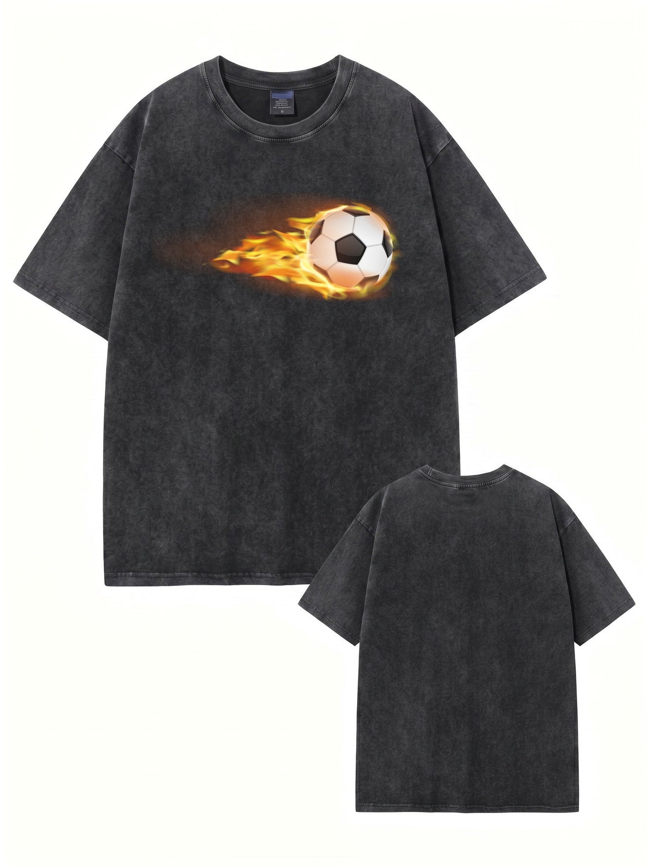 Vintage Washed Flame Soccer Ball Graphic T-Shirt | Heavyweight Cotton Tee