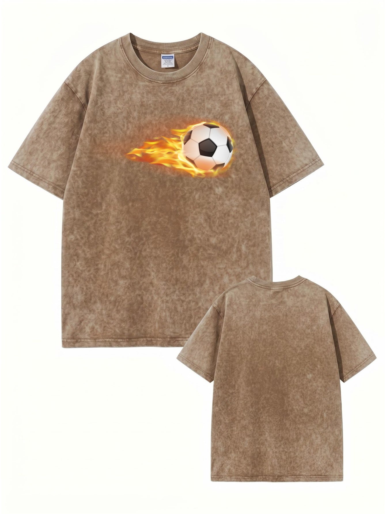Vintage Washed Flame Soccer Ball Graphic T-Shirt | Heavyweight Cotton Tee