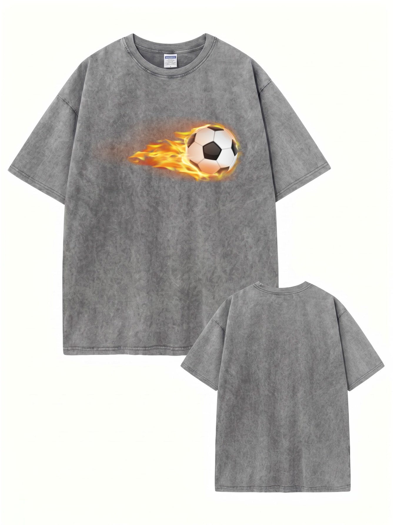 Vintage Washed Flame Soccer Ball Graphic T-Shirt | Heavyweight Cotton Tee