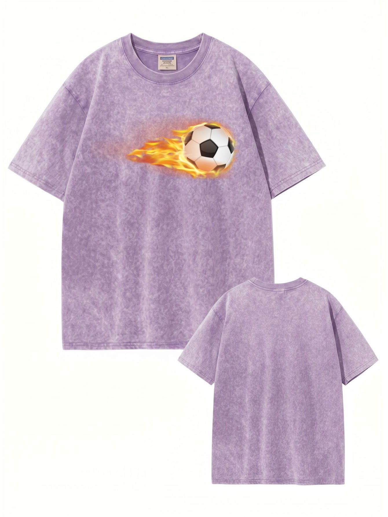 Vintage Washed Flame Soccer Ball Graphic T-Shirt | Heavyweight Cotton Tee
