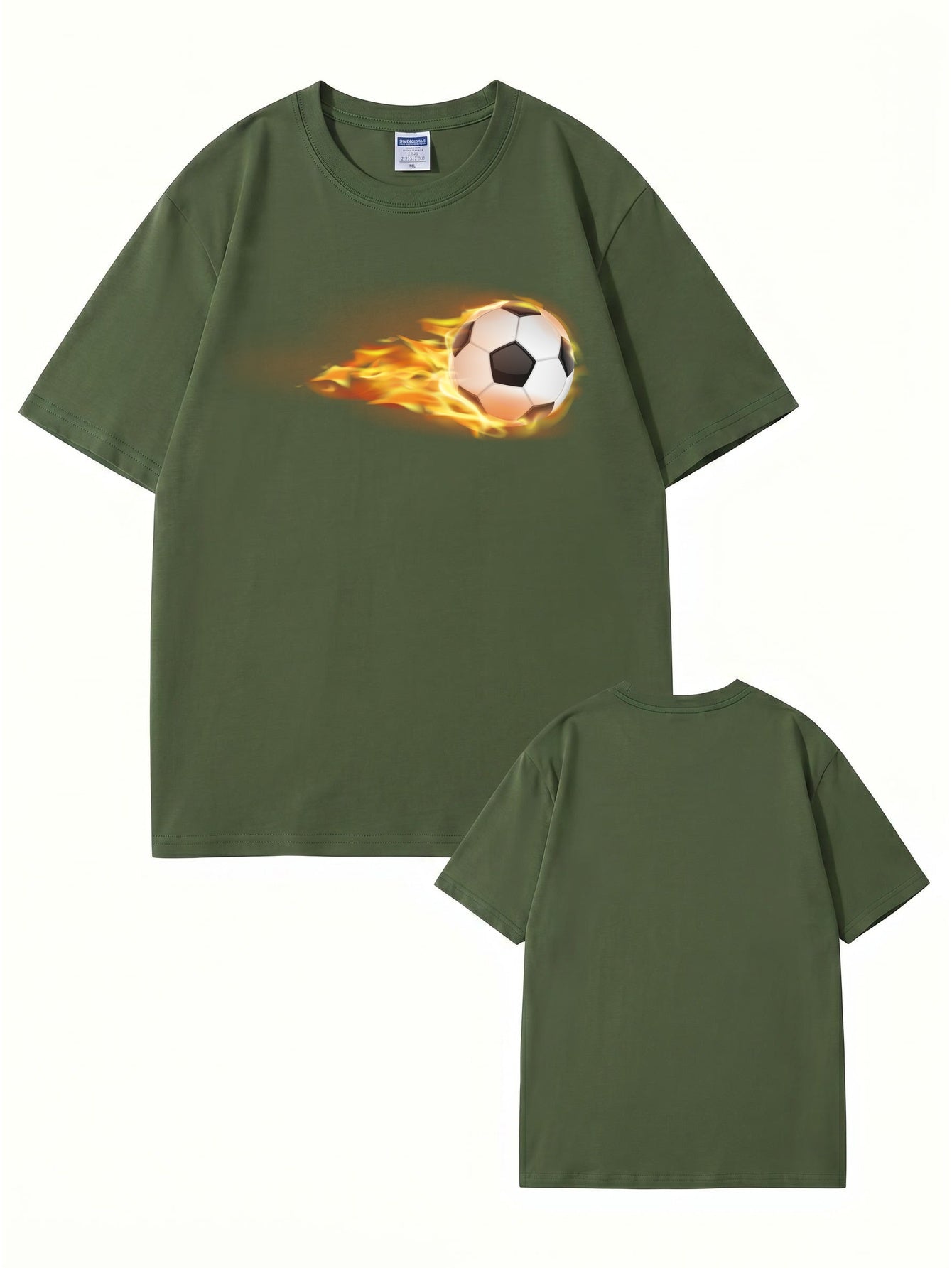 Flaming Soccer Ball Graphic Print Men's Casual Cotton T-Shirt