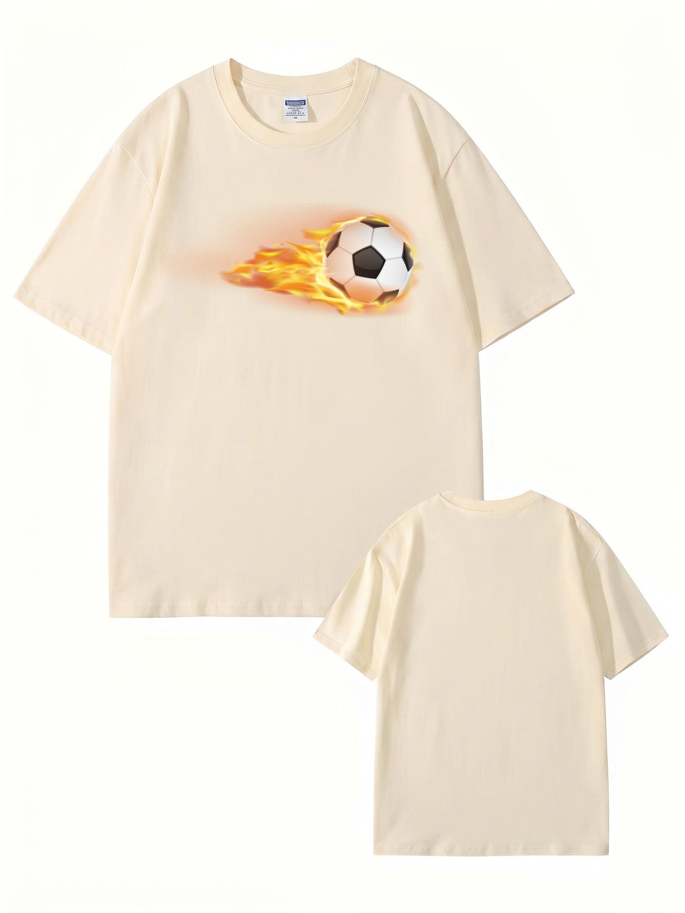 Flaming Soccer Ball Graphic Print Men's Casual Cotton T-Shirt