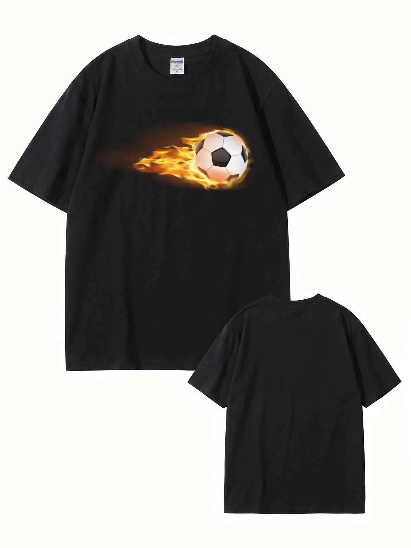 Flaming Soccer Ball Graphic Print Men's Casual Cotton T-Shirt