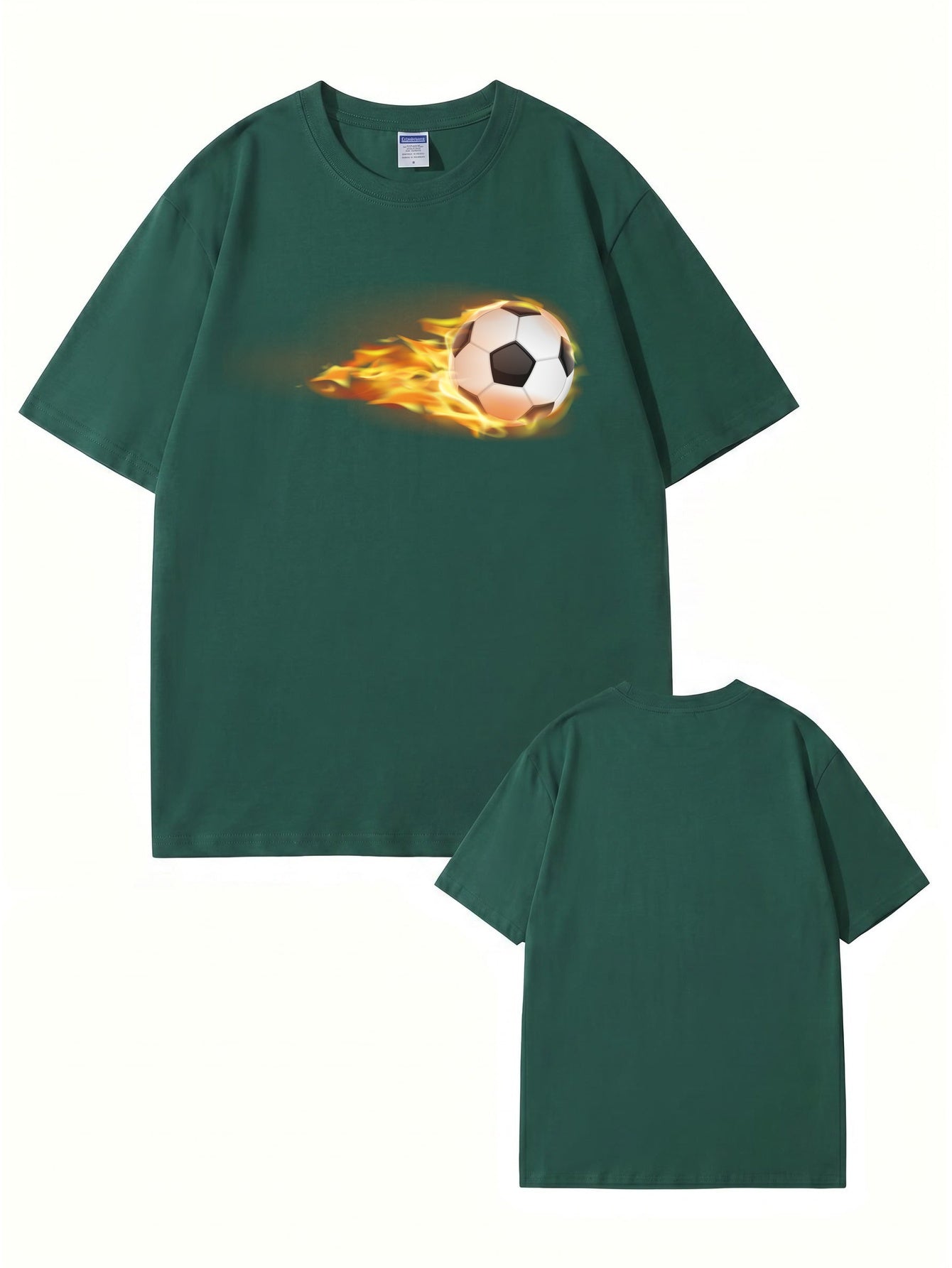 Flaming Soccer Ball Graphic Print Men's Casual Cotton T-Shirt