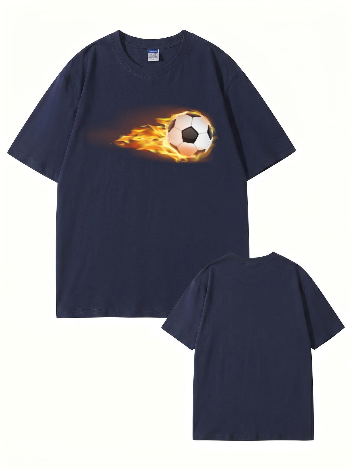 Flaming Soccer Ball Graphic Print Men's Casual Cotton T-Shirt