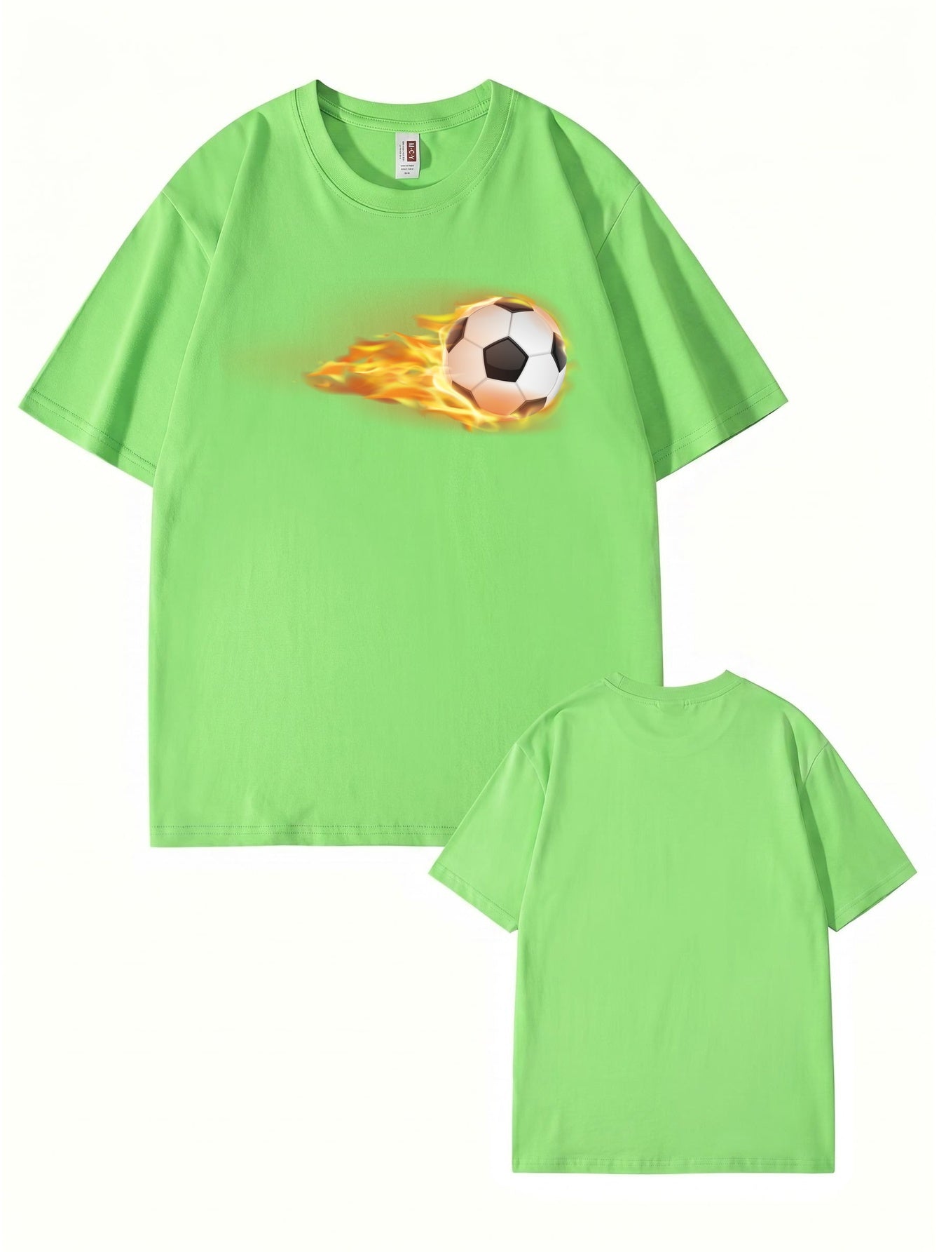 Flaming Soccer Ball Graphic Print Men's Casual Cotton T-Shirt