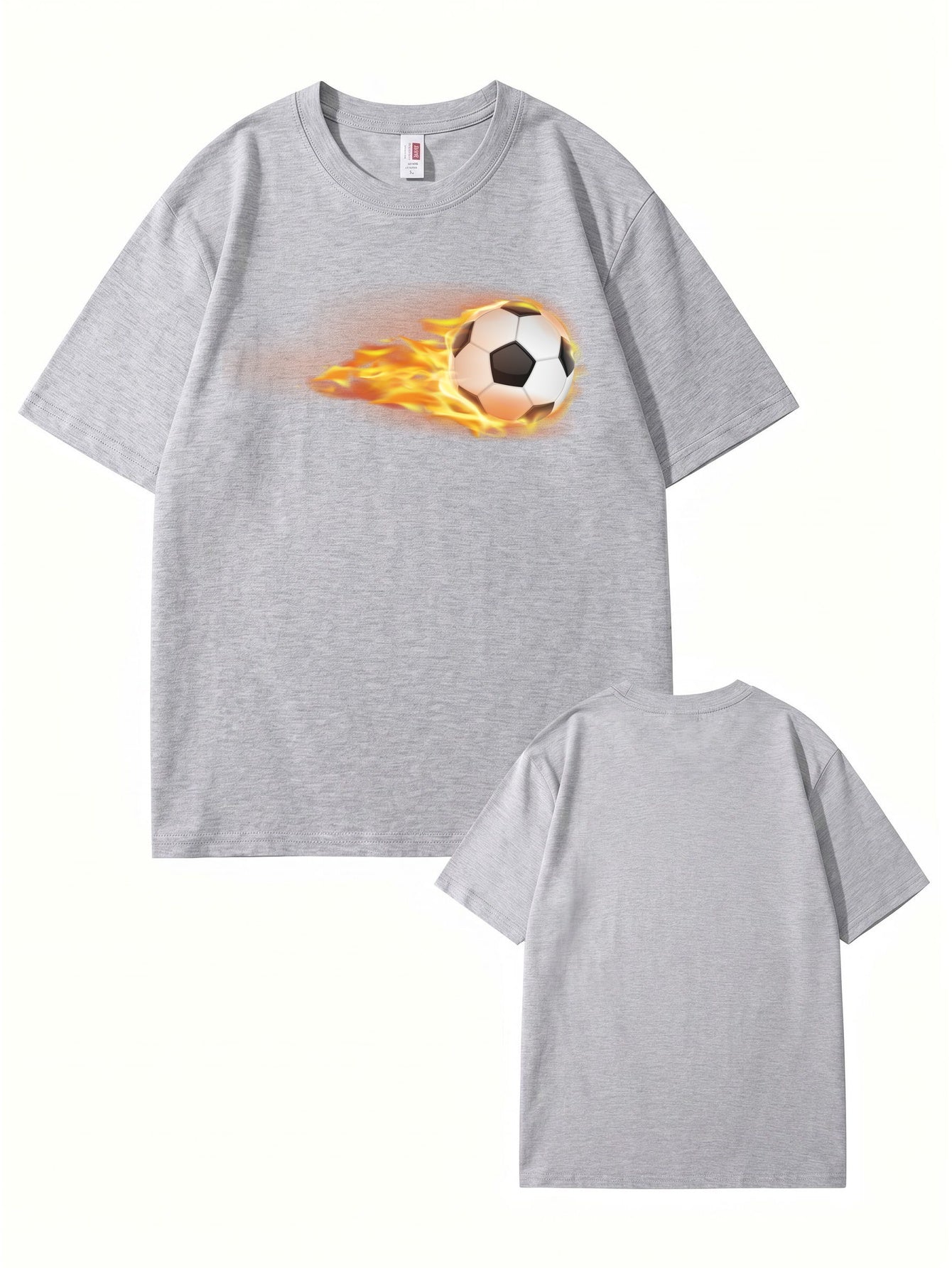 Flaming Soccer Ball Graphic Print Men's Casual Cotton T-Shirt
