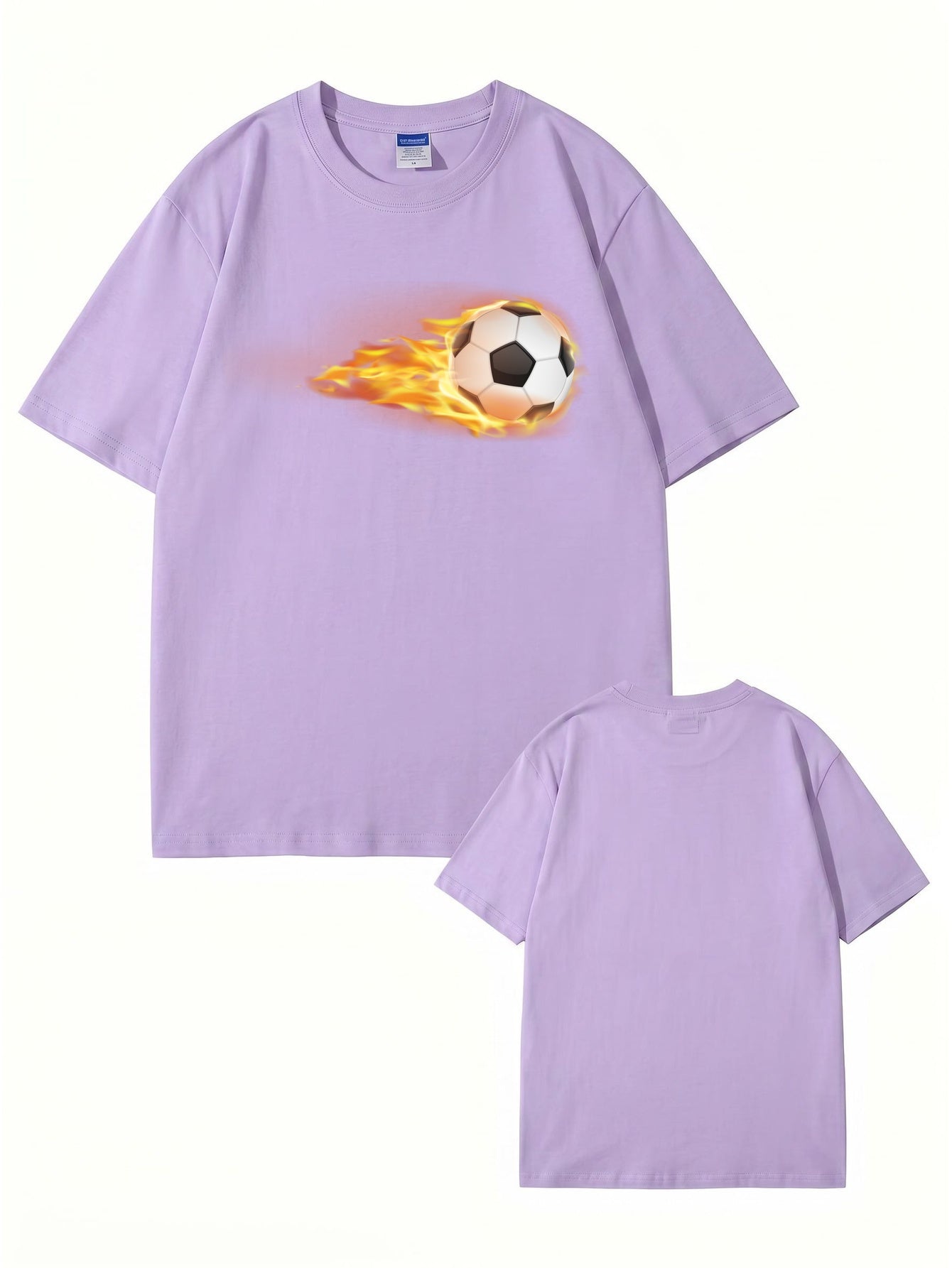 Flaming Soccer Ball Graphic Print Men's Casual Cotton T-Shirt