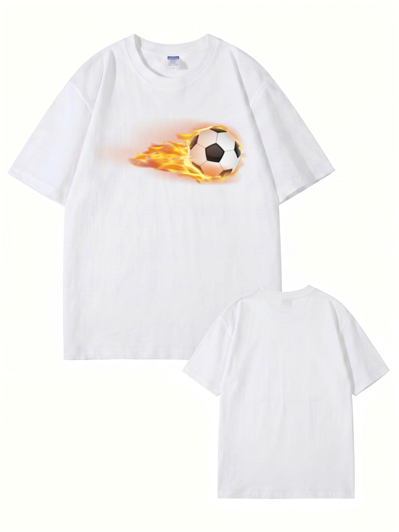 Flaming Soccer Ball Graphic Print Men's Casual Cotton T-Shirt