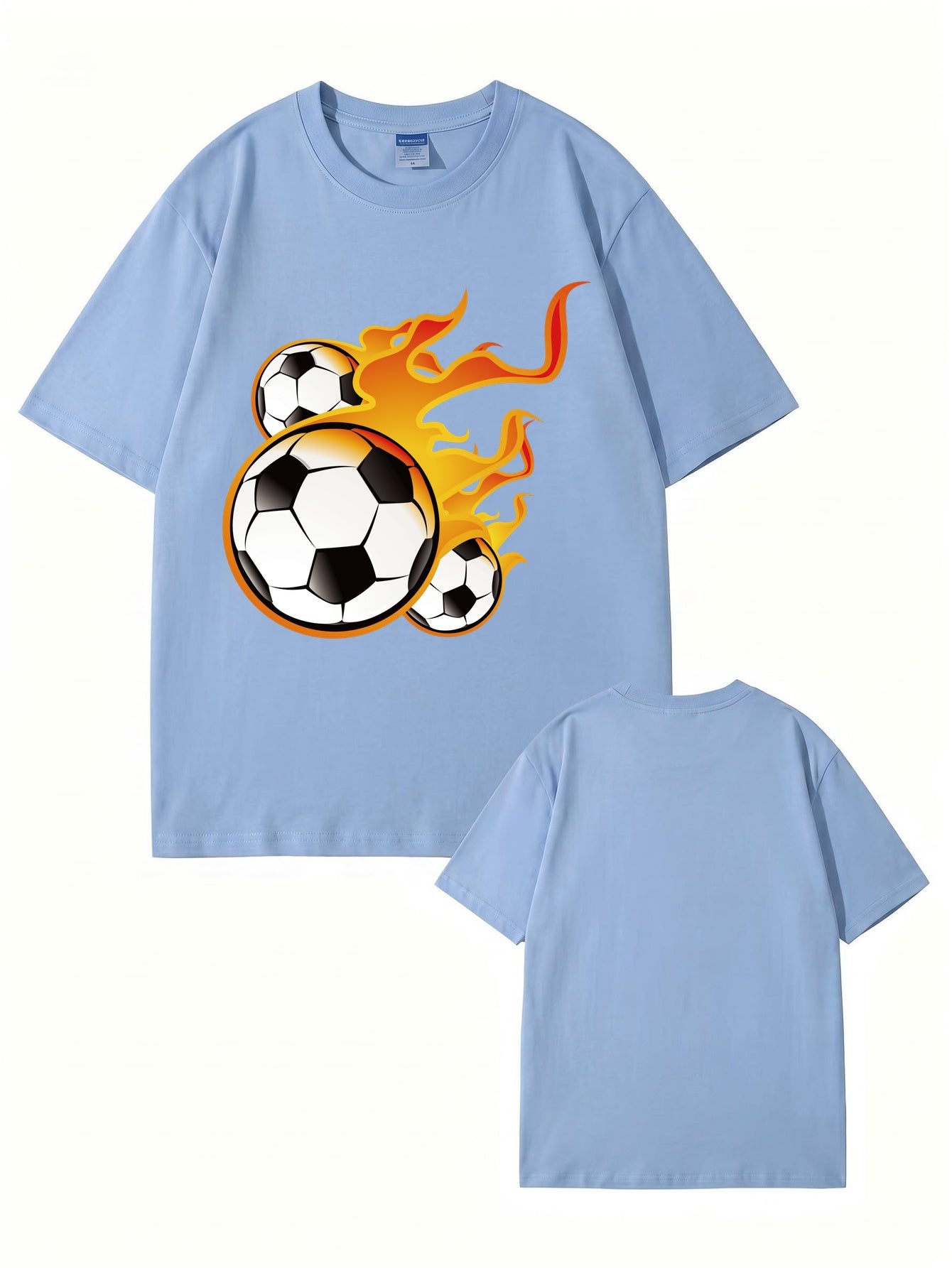 Unisex Flaming Soccer Ball Graphic Print T-Shirt - 22 Colors