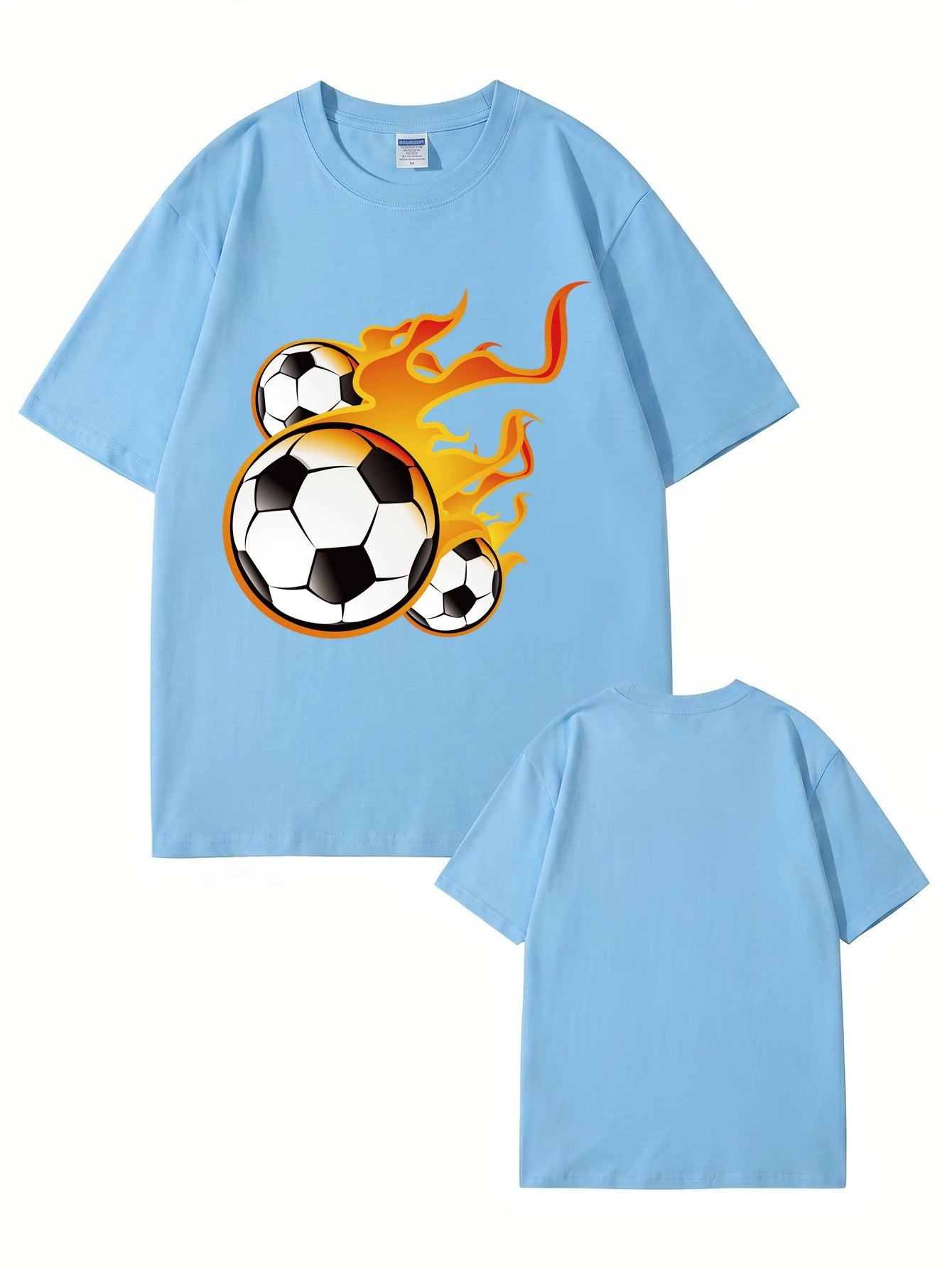 Unisex Flaming Soccer Ball Graphic Print T-Shirt - 22 Colors