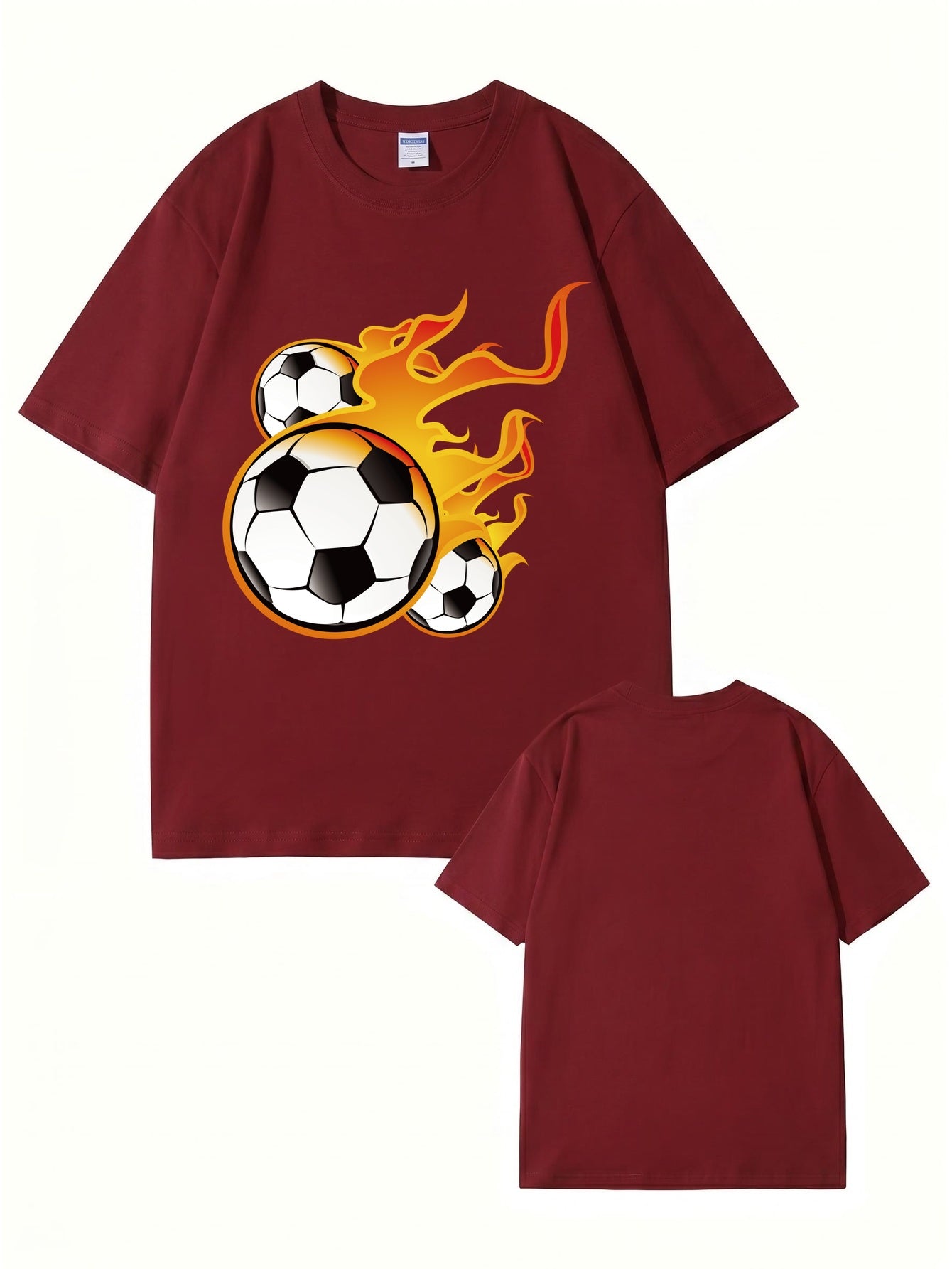 Unisex Flaming Soccer Ball Graphic Print T-Shirt - 22 Colors