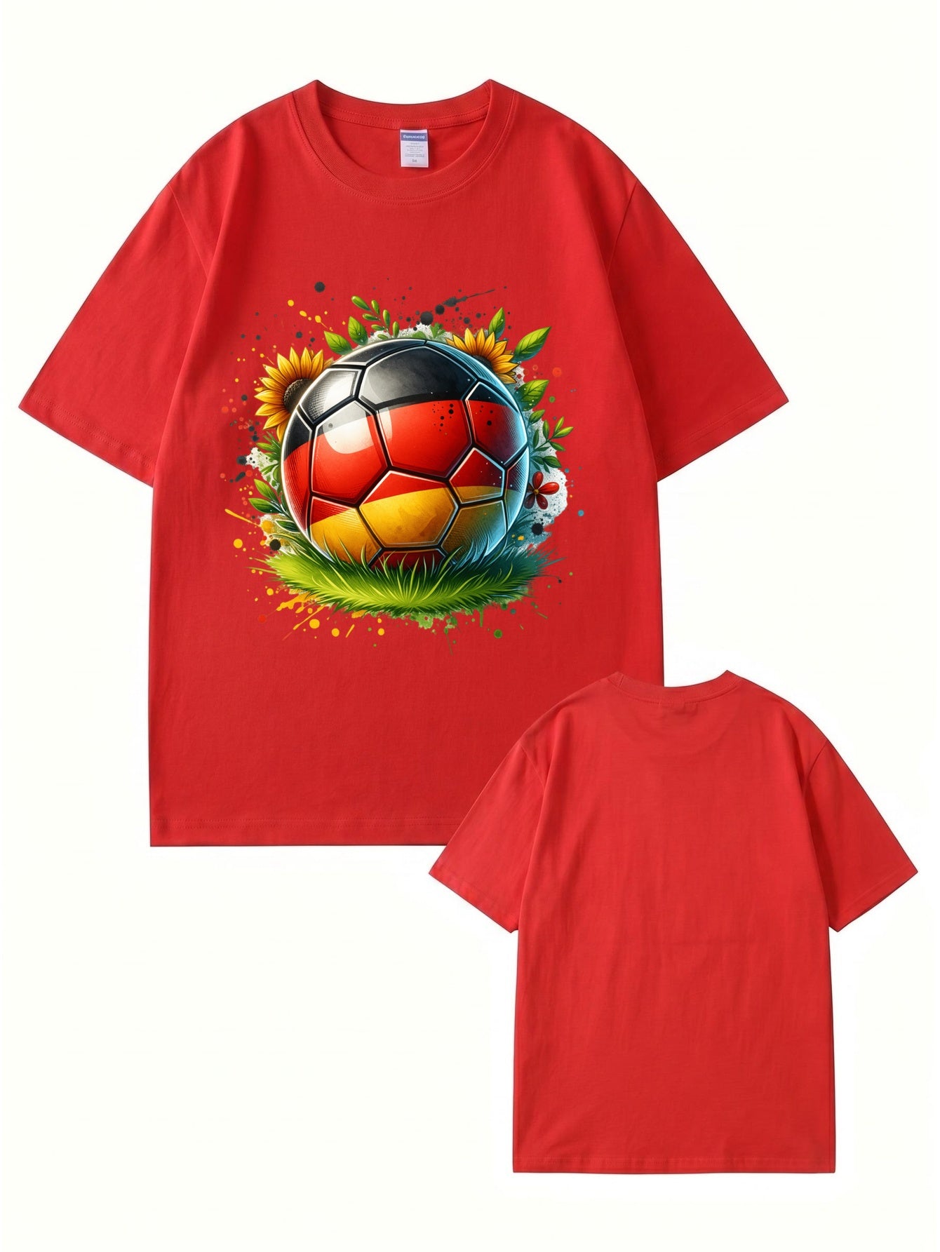 Germany Flag Soccer Ball Graphic Print Cotton T-Shirt