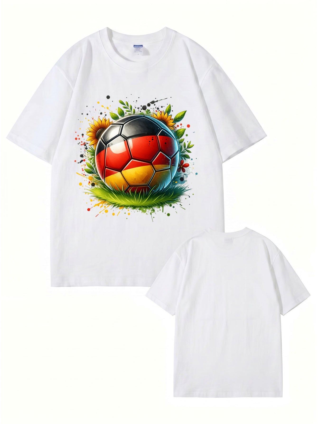 Germany Flag Soccer Ball Graphic Print Cotton T-Shirt