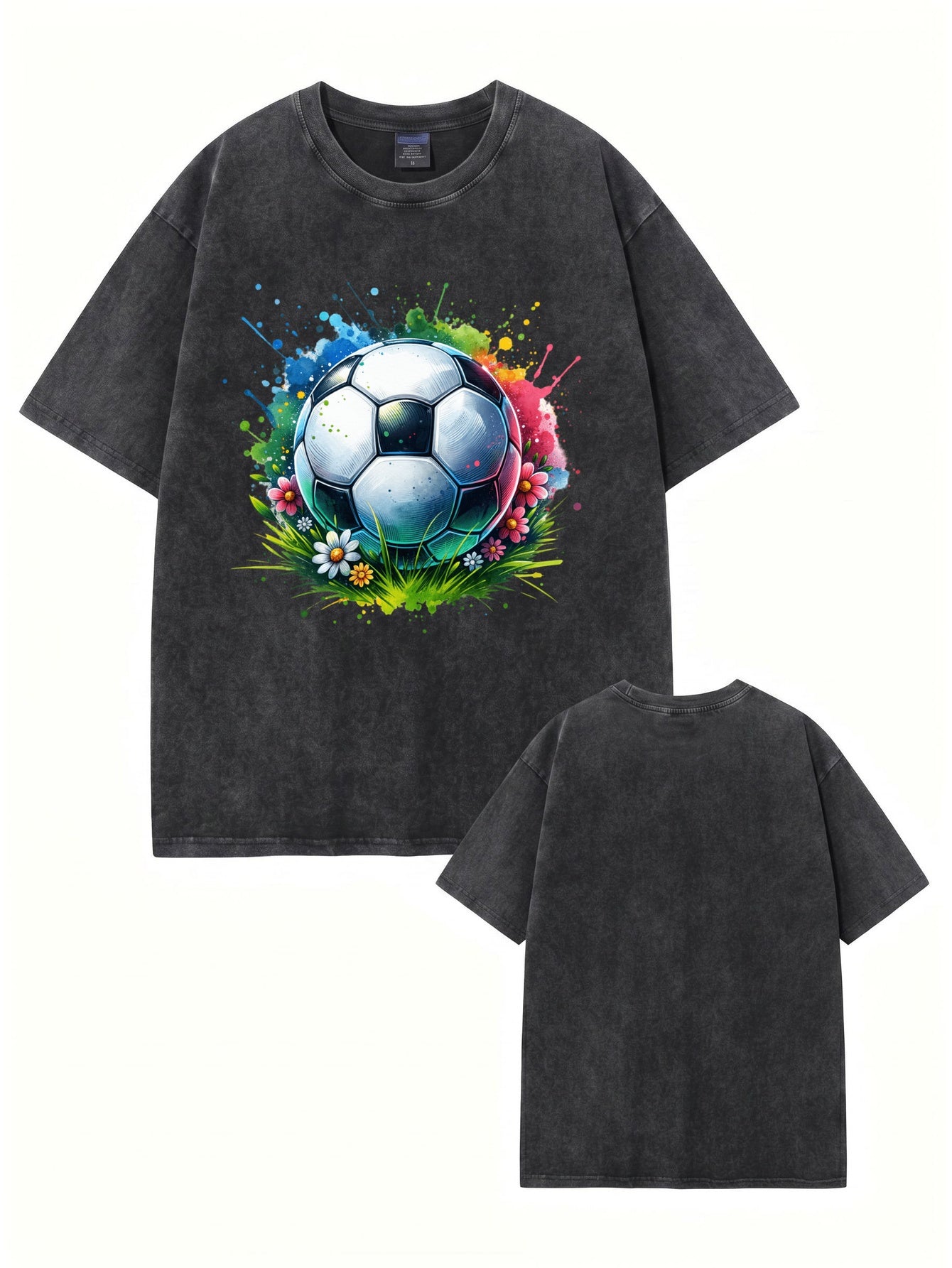 Vintage Washed Oversized Soccer Ball Graphic T-Shirt