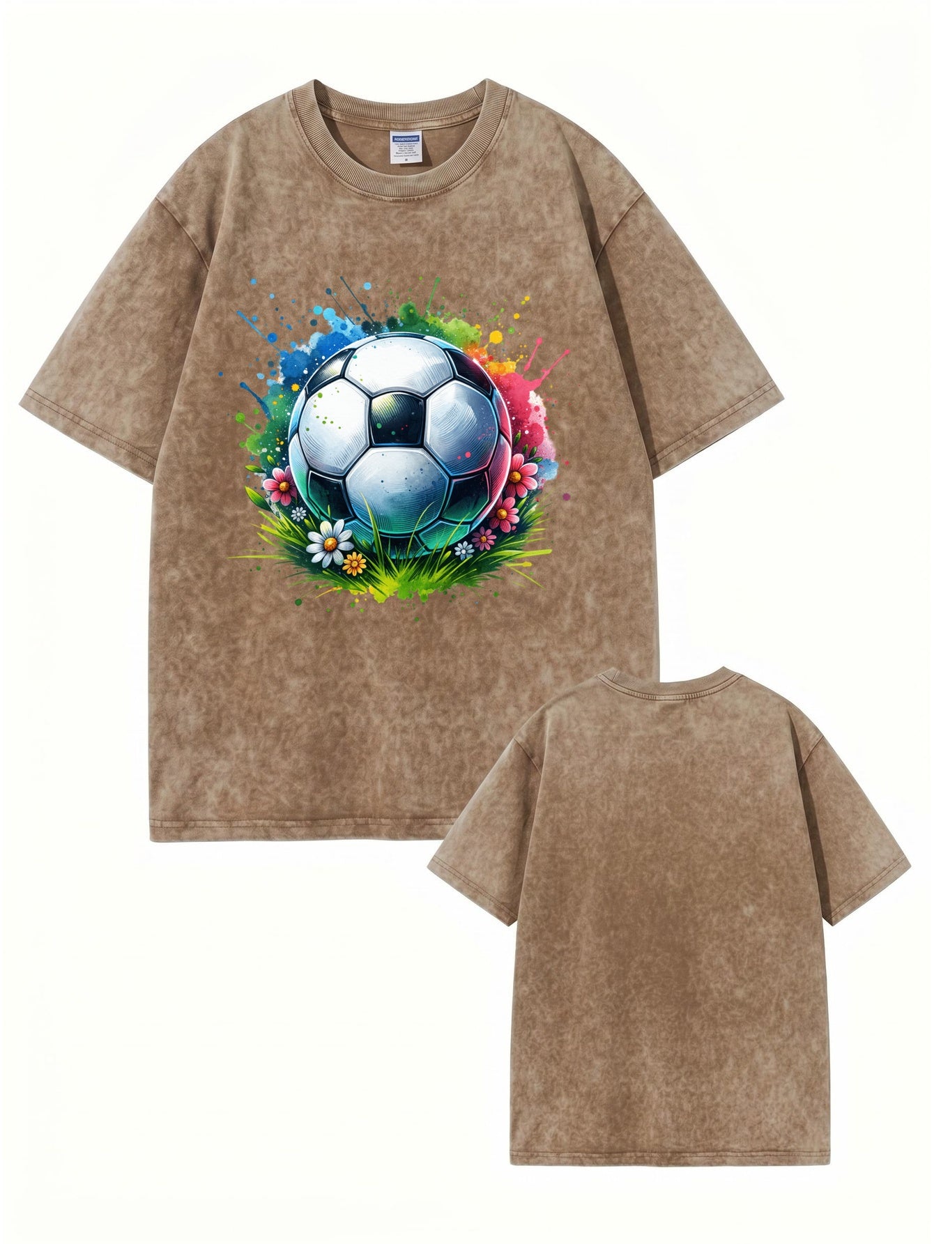 Vintage Washed Oversized Soccer Ball Graphic T-Shirt