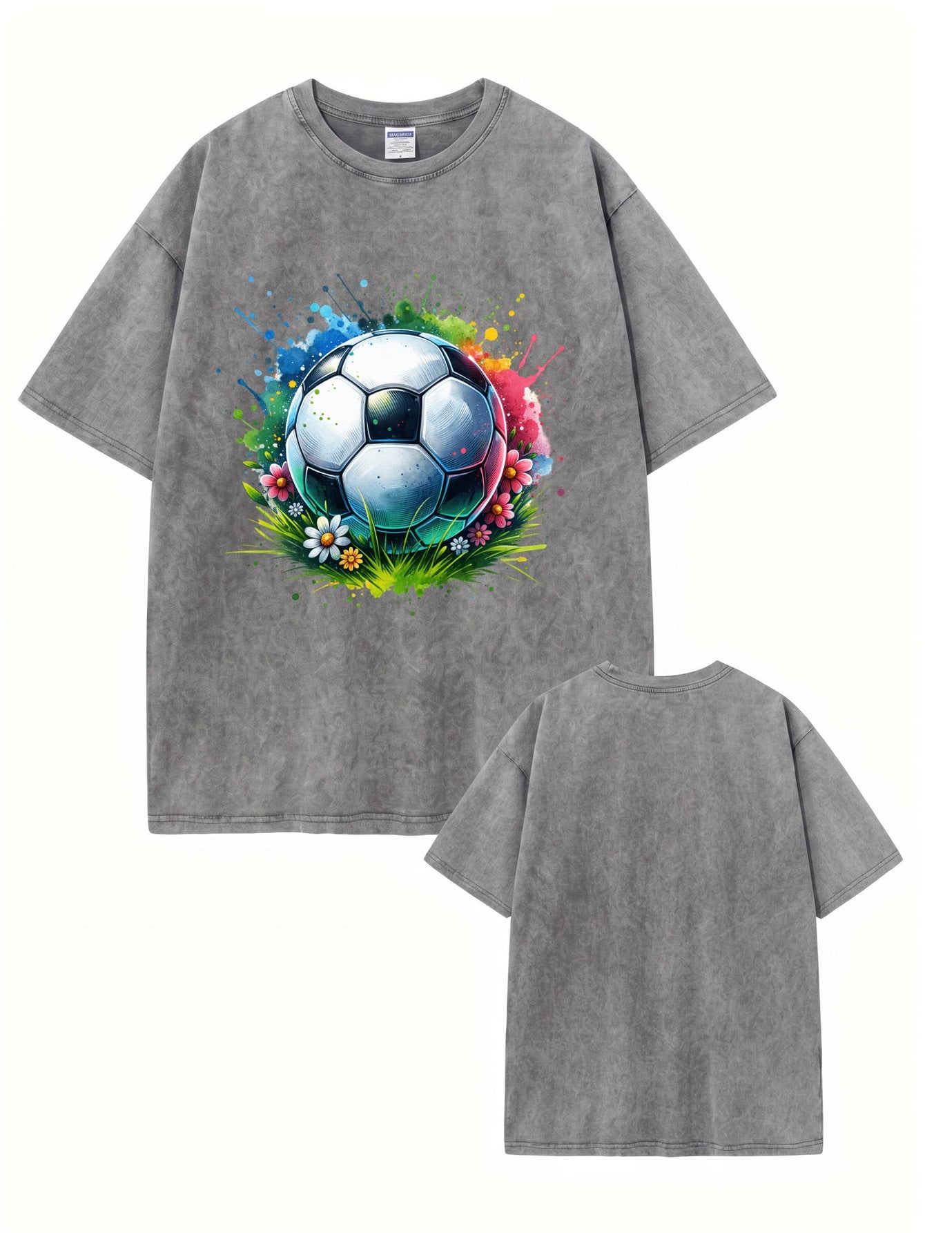 Vintage Washed Oversized Soccer Ball Graphic T-Shirt