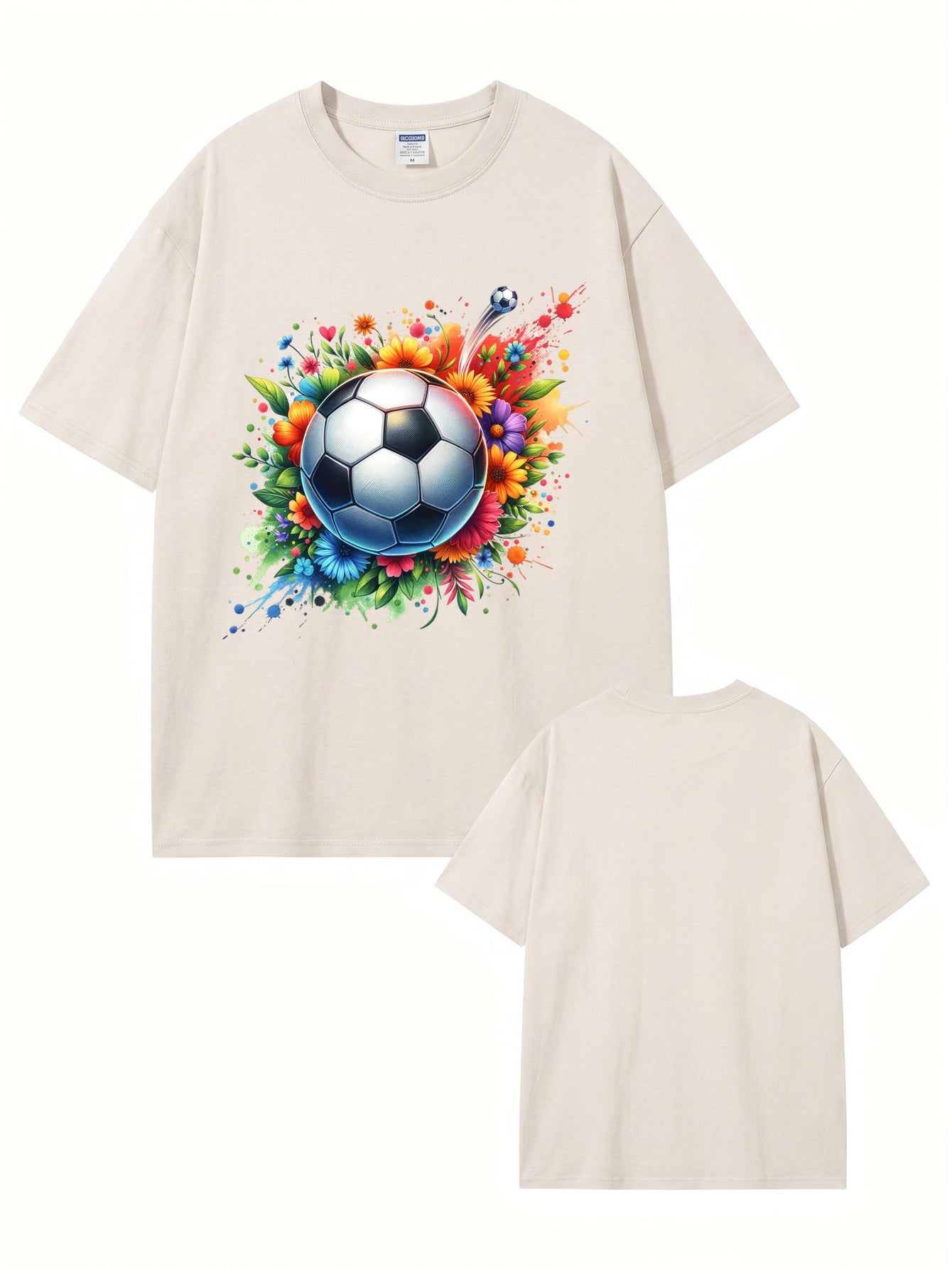 Vintage Washed Floral Soccer Graphic Tee - 300GSM Heavyweight Cotton