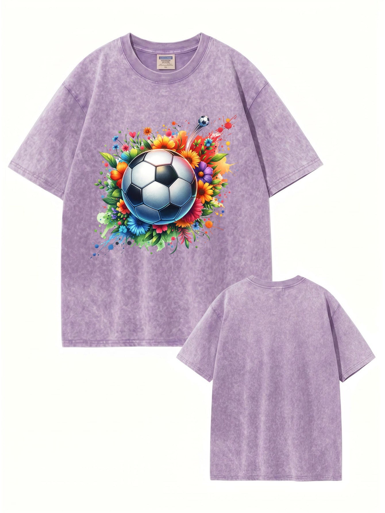 Vintage Washed Floral Soccer Graphic Tee - 300GSM Heavyweight Cotton
